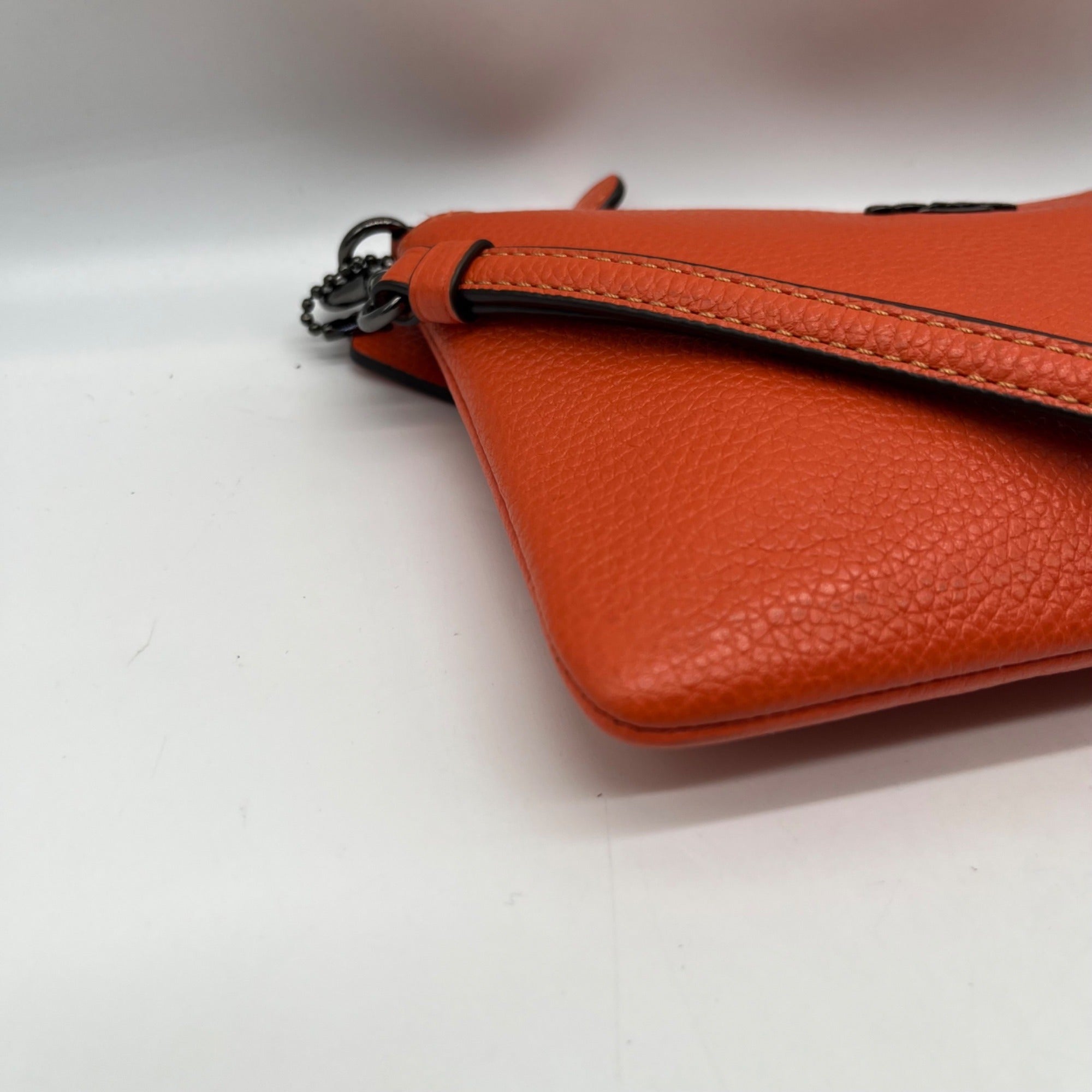 Coach Orange Leather Polished Pebble Small Wristlet