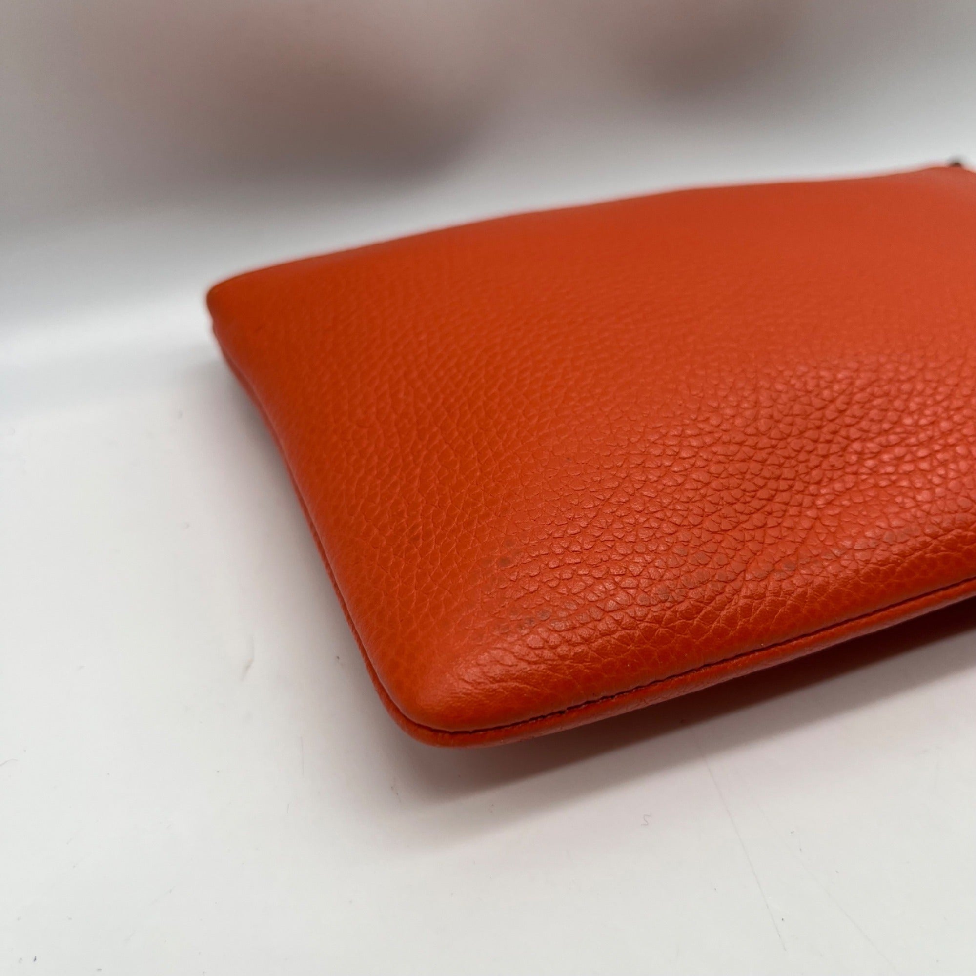 Coach Orange Leather Polished Pebble Small Wristlet