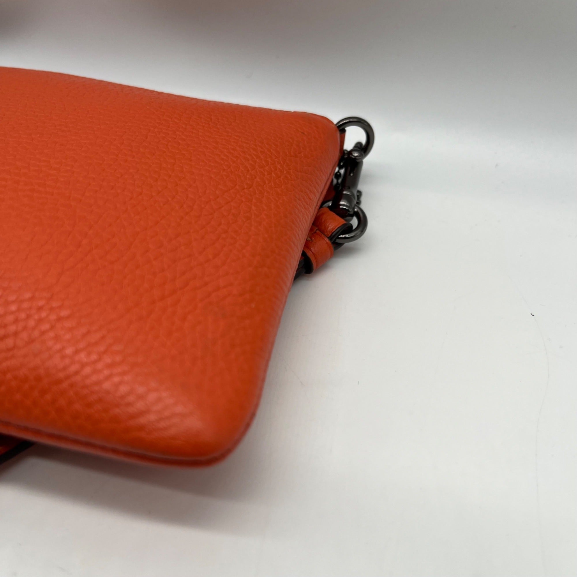 Coach Orange Leather Polished Pebble Small Wristlet