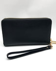 Michael Kors Black Leather Jet Set Large Flat Multifunction Smartphone Wristlet