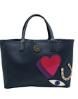 Tory Burch Navy Leather Kerrington I Love You Crossbody Tote