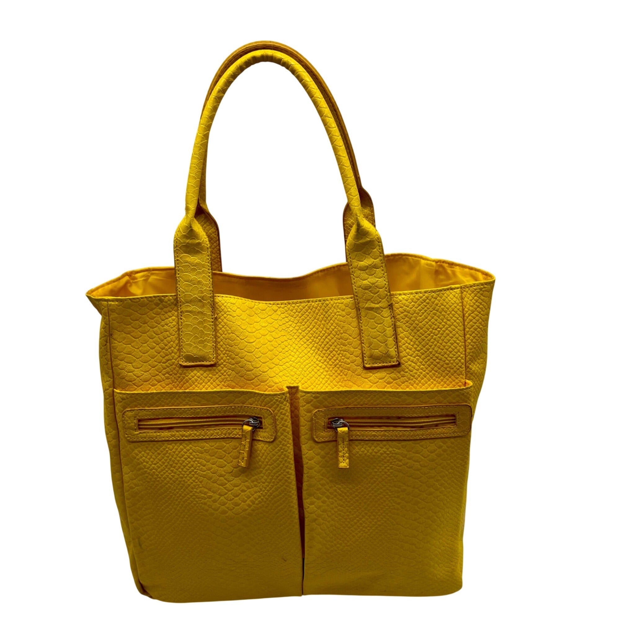 Neiman Marcus Yellow FauxSnake-Embossed Tote
