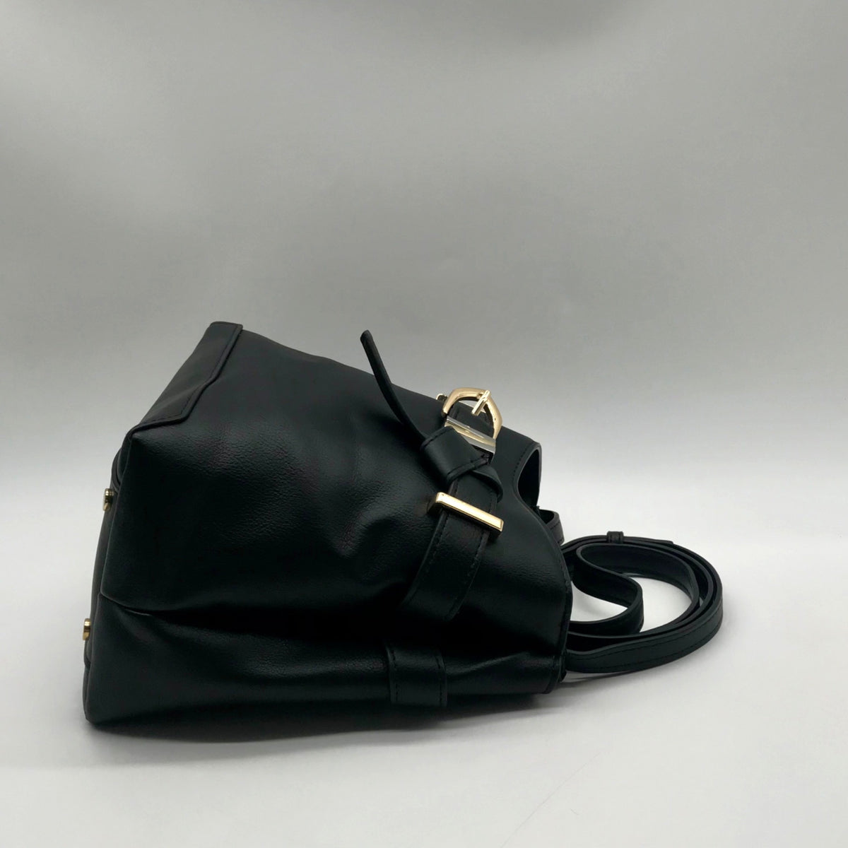 International Concepts Black Leather Nailaa Belted Crossbody