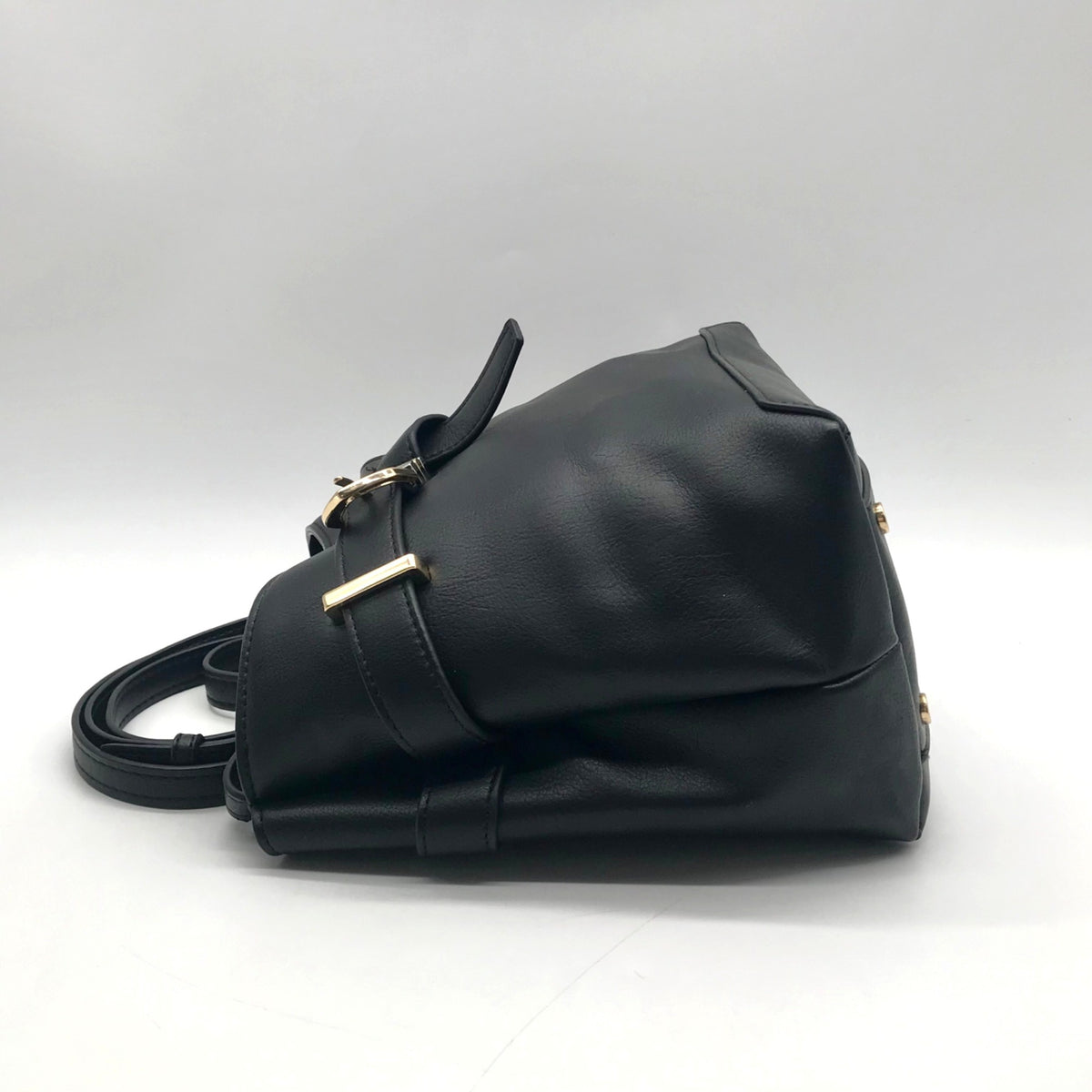 International Concepts Black Leather Nailaa Belted Crossbody