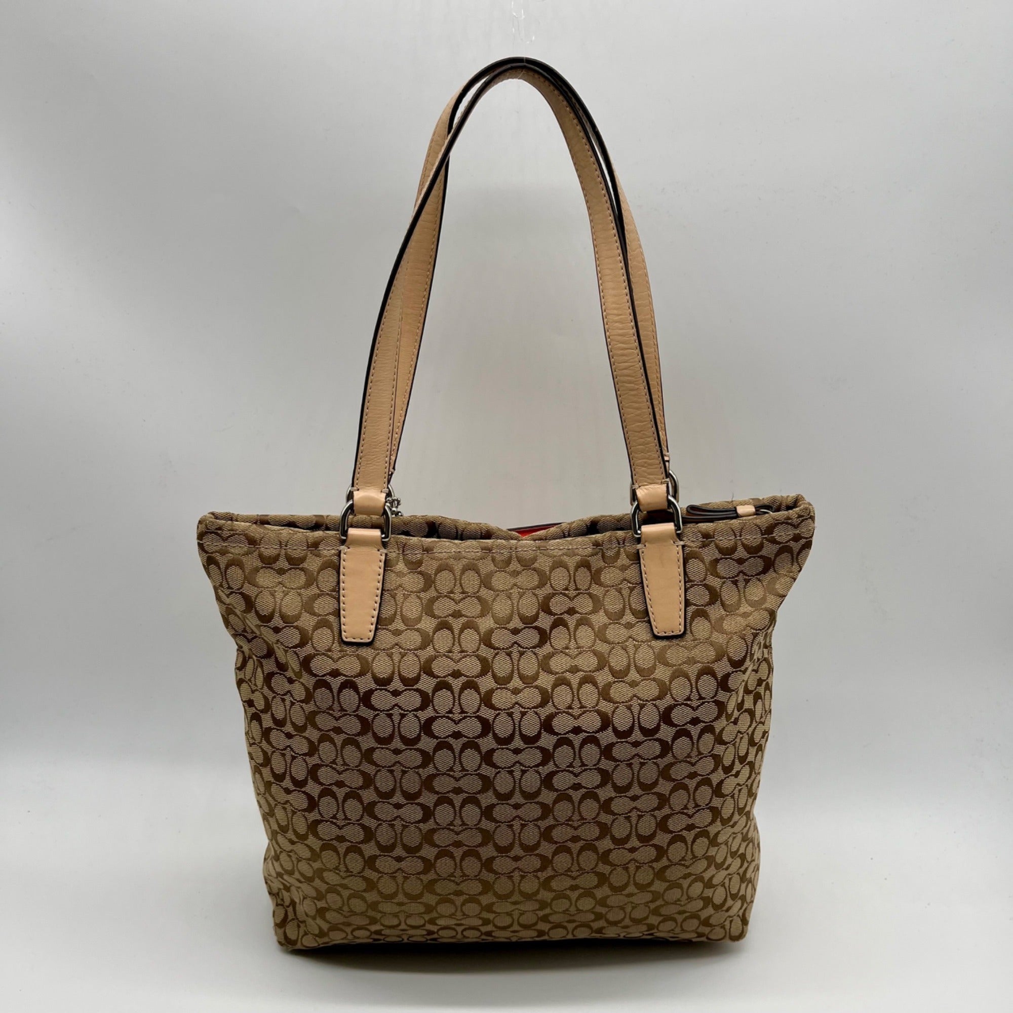 Coach Khaki And Hot Orange Tote Bag F27008