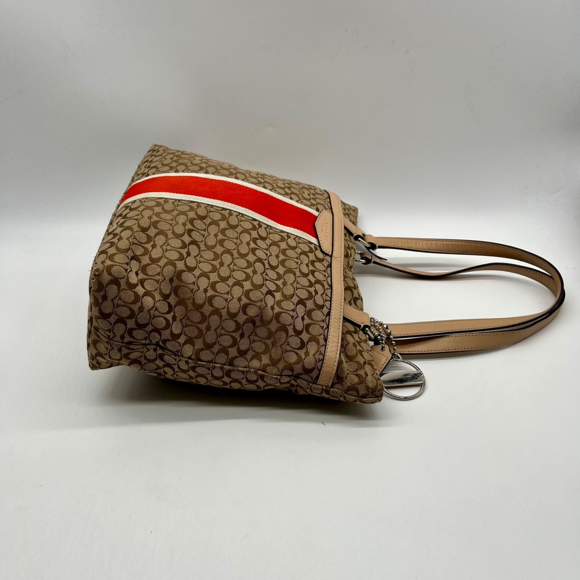 Coach Khaki And Hot Orange Tote Bag F27008