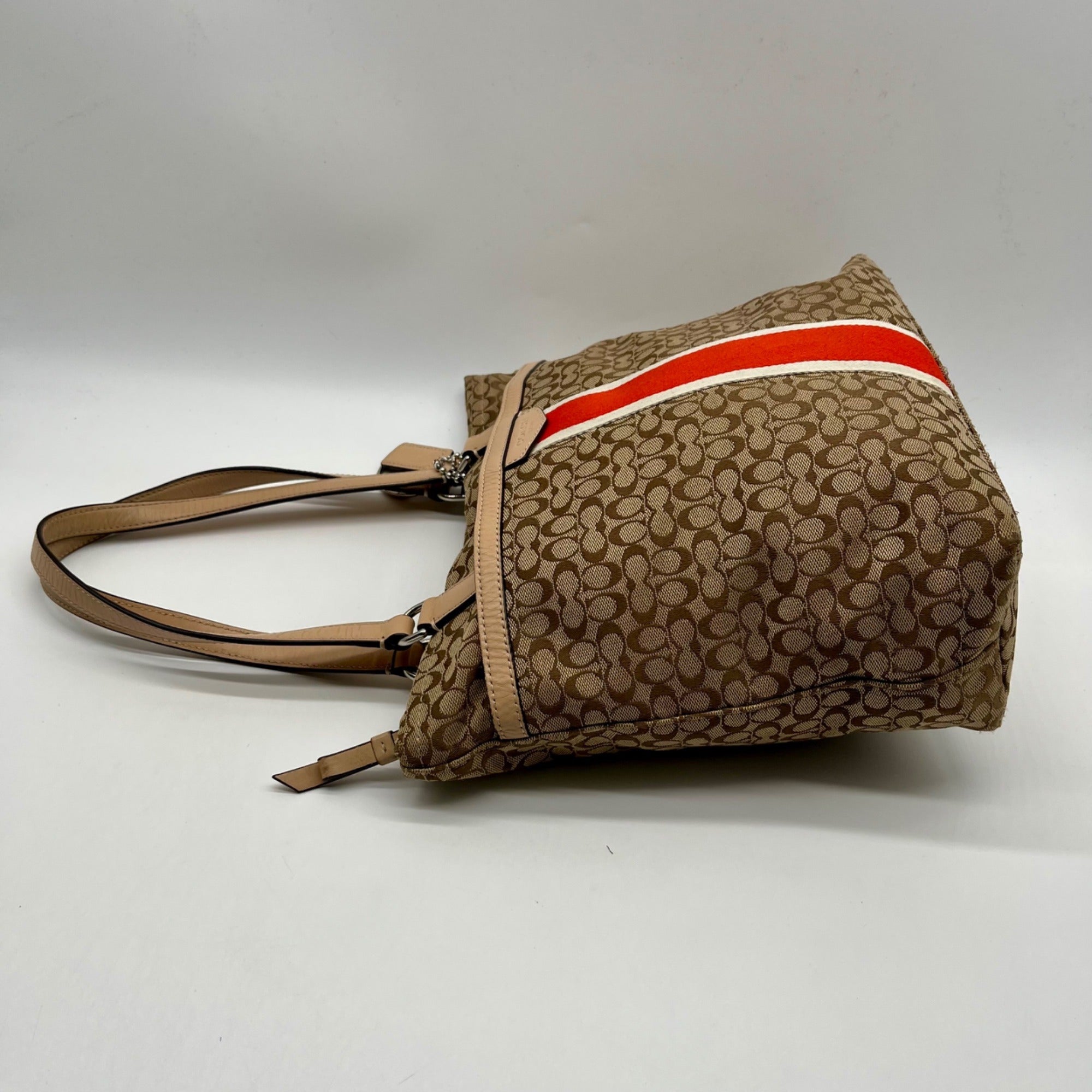 Coach Khaki And Hot Orange Tote Bag F27008