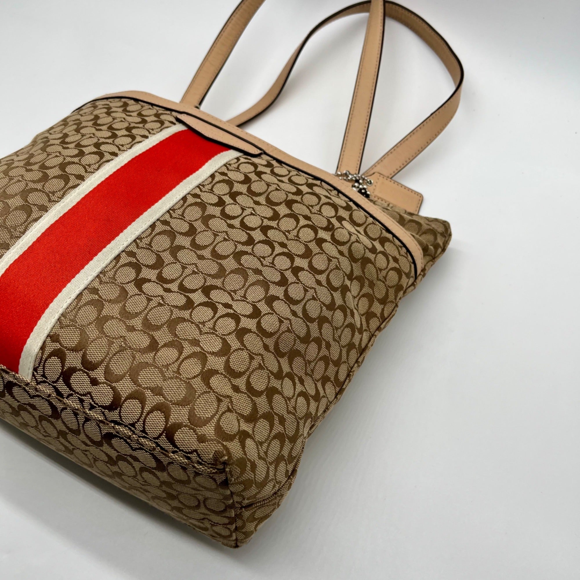 Coach Khaki And Hot Orange Tote Bag F27008