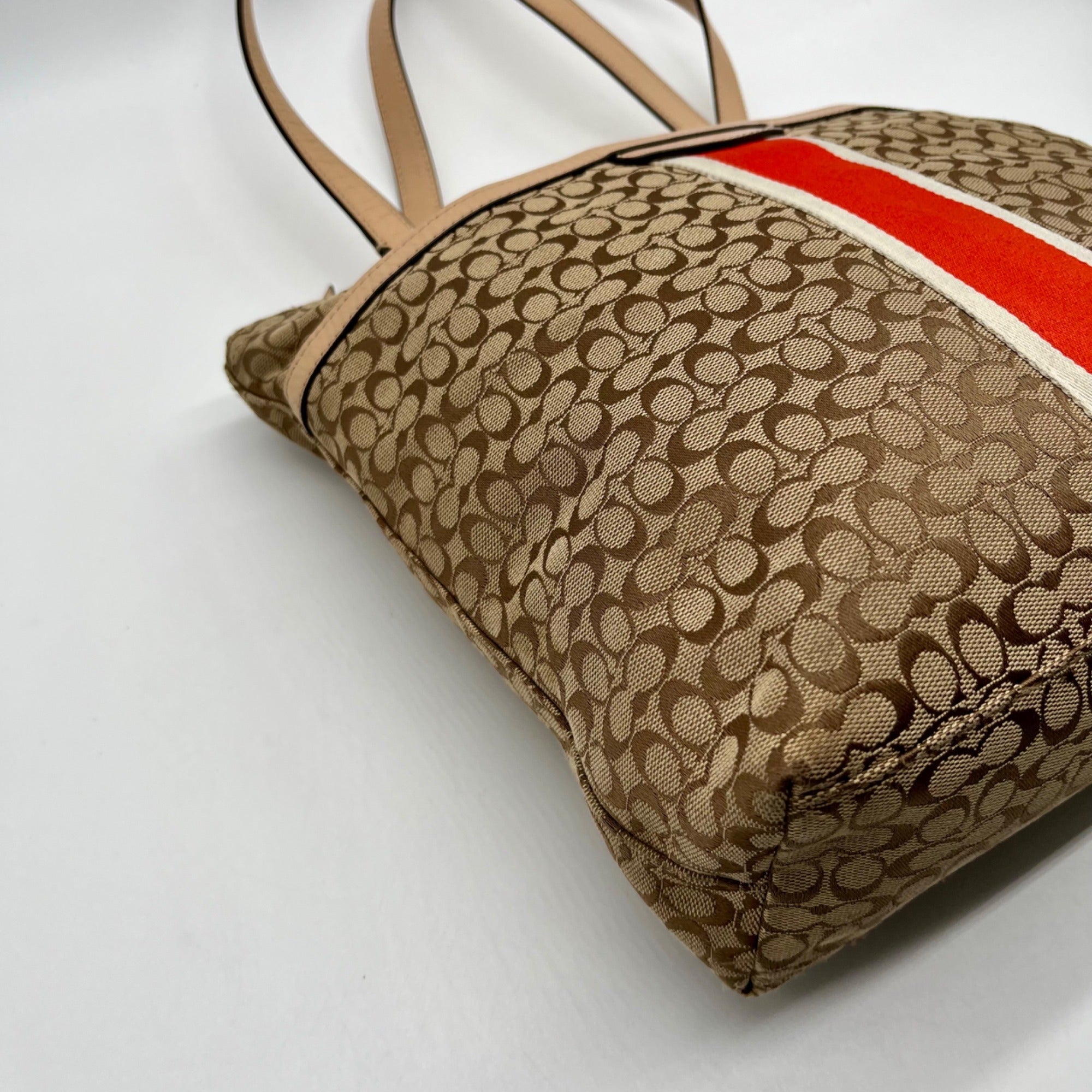 Coach Khaki And Hot Orange Tote Bag F27008