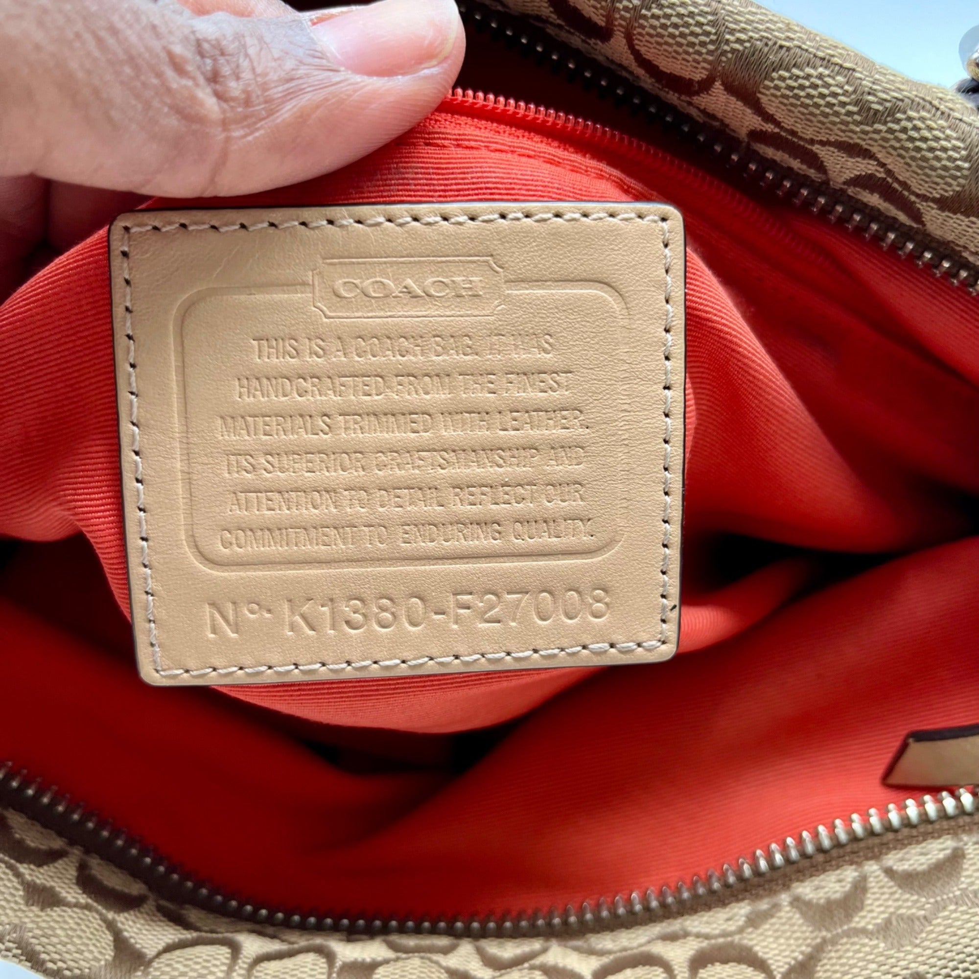 Coach Khaki And Hot Orange Tote Bag F27008