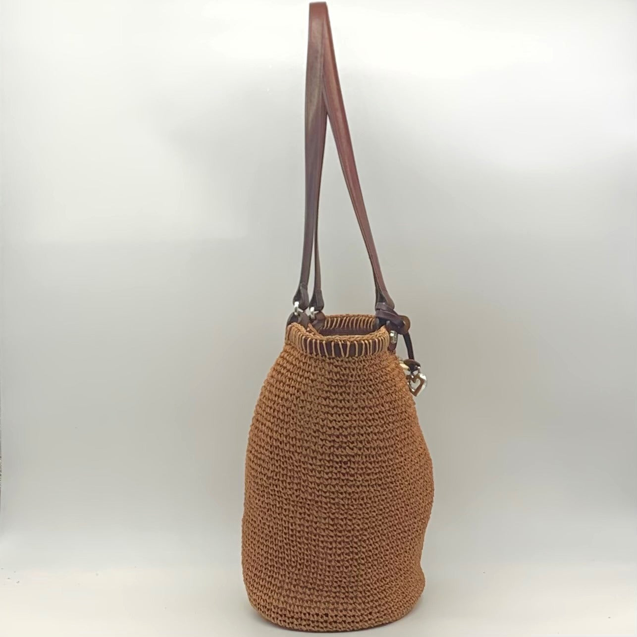 Brighton Brown Straw Bucket Shoulder Bag
