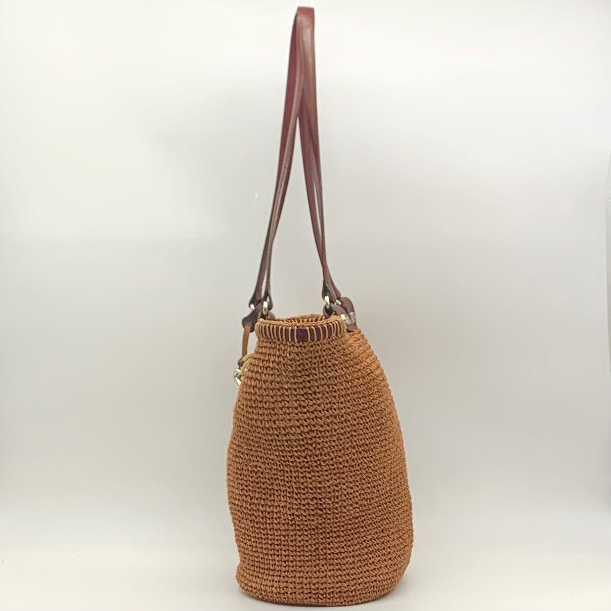 Brighton Brown Straw Bucket Shoulder Bag