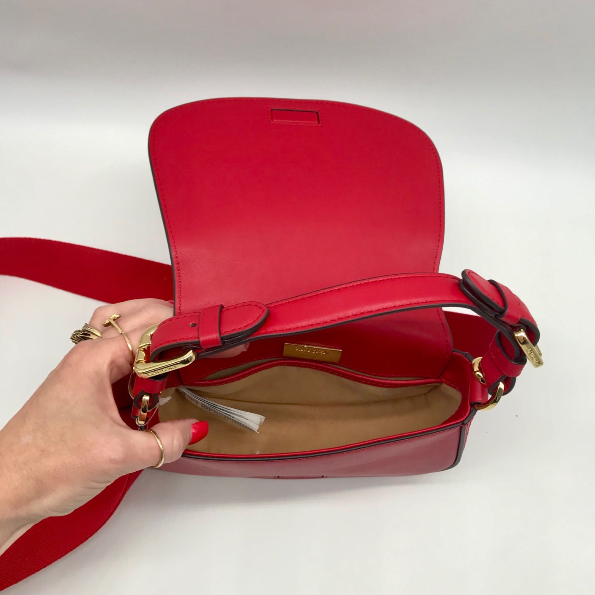 Lauren Ralph Lauren Tanner Red Leather Small Crossbody Bag