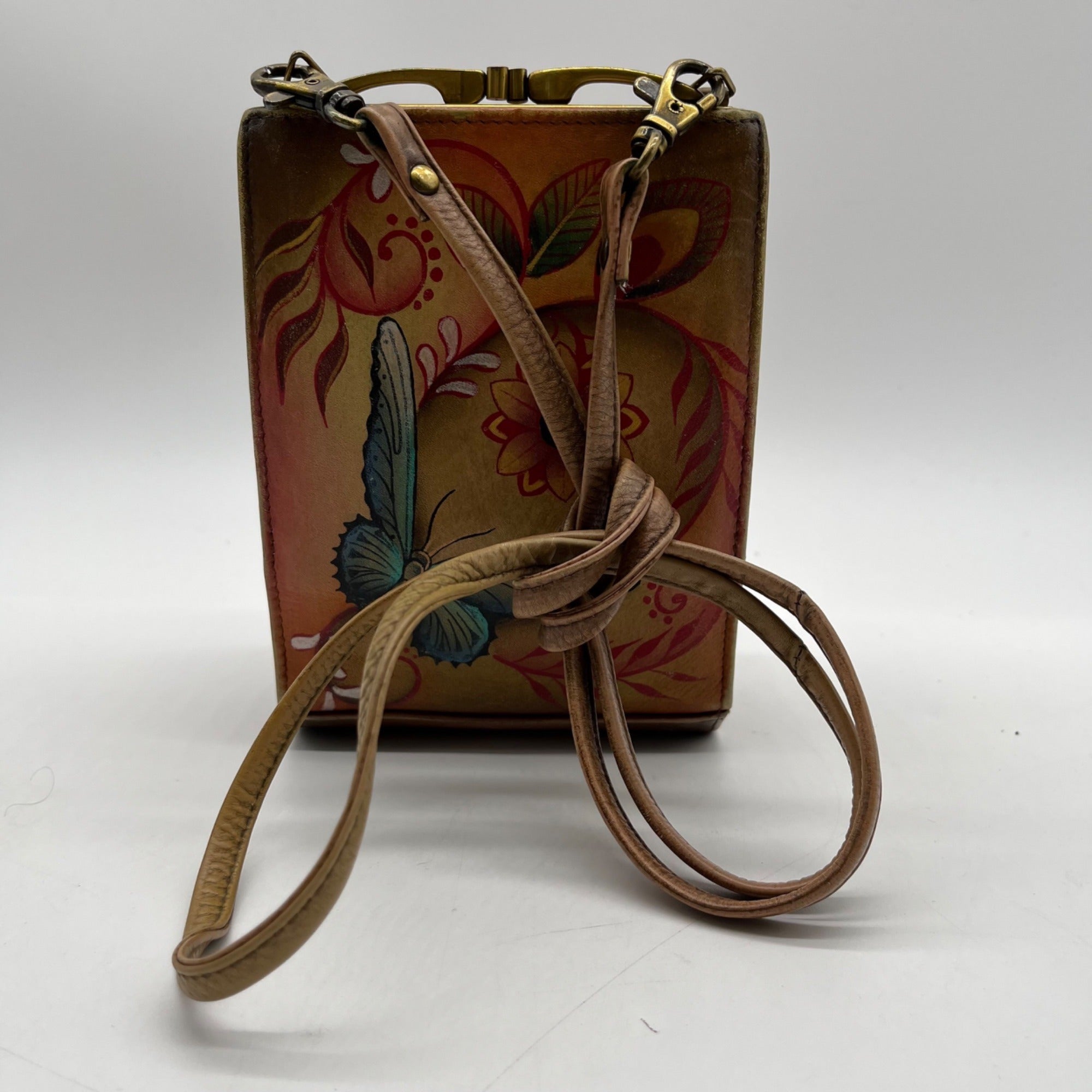Anuschka Tan Flying Jewels Leather Crossbody Bag