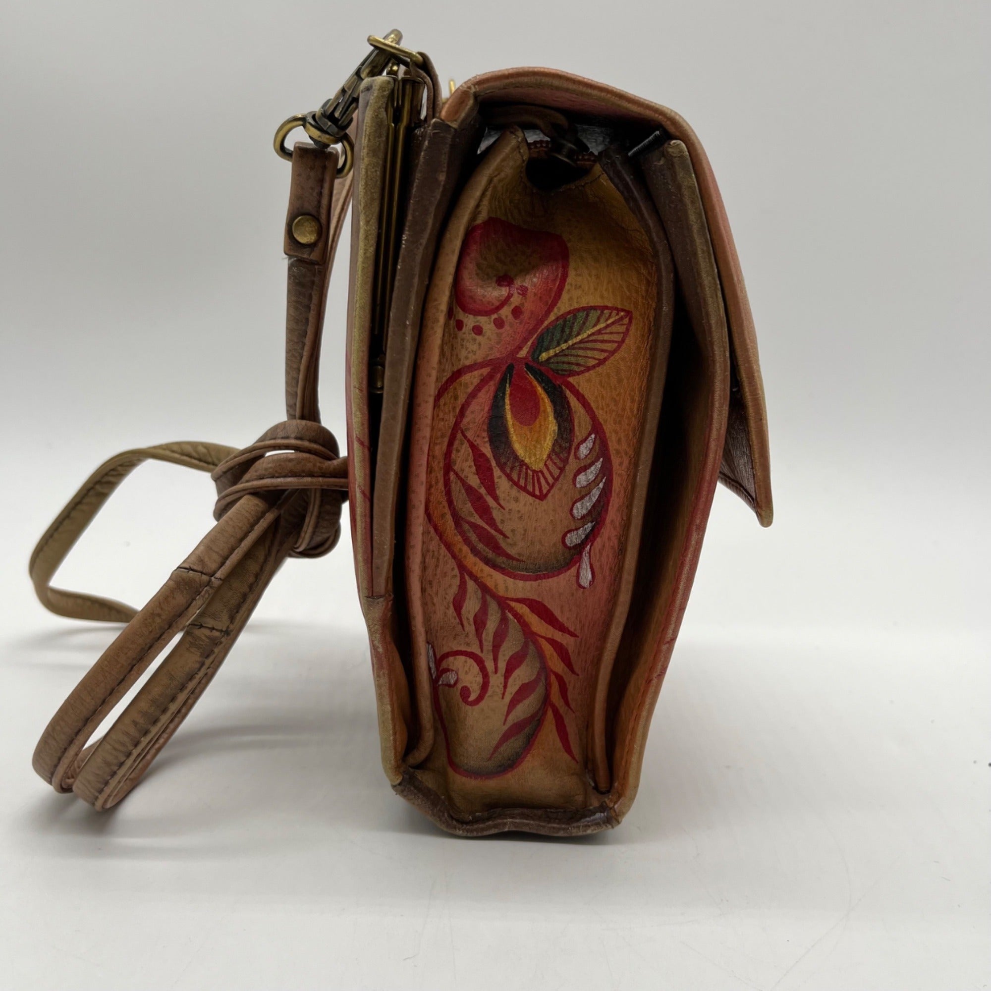Anuschka Tan Flying Jewels Leather Crossbody Bag