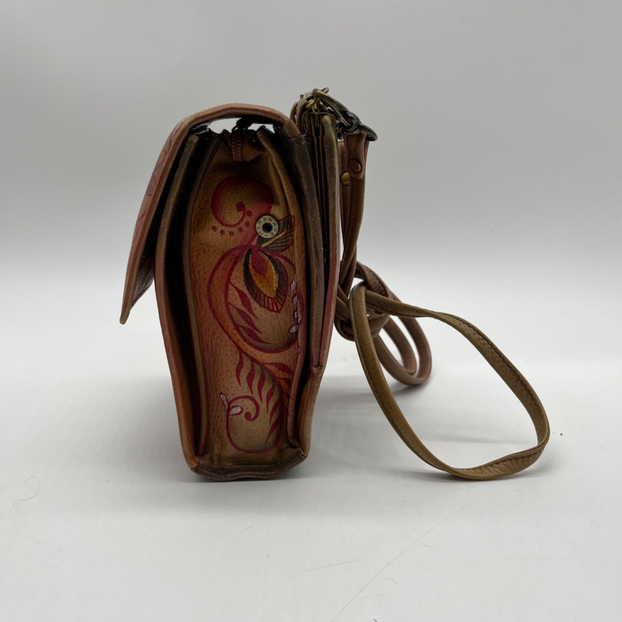 Anuschka Tan Flying Jewels Leather Crossbody Bag