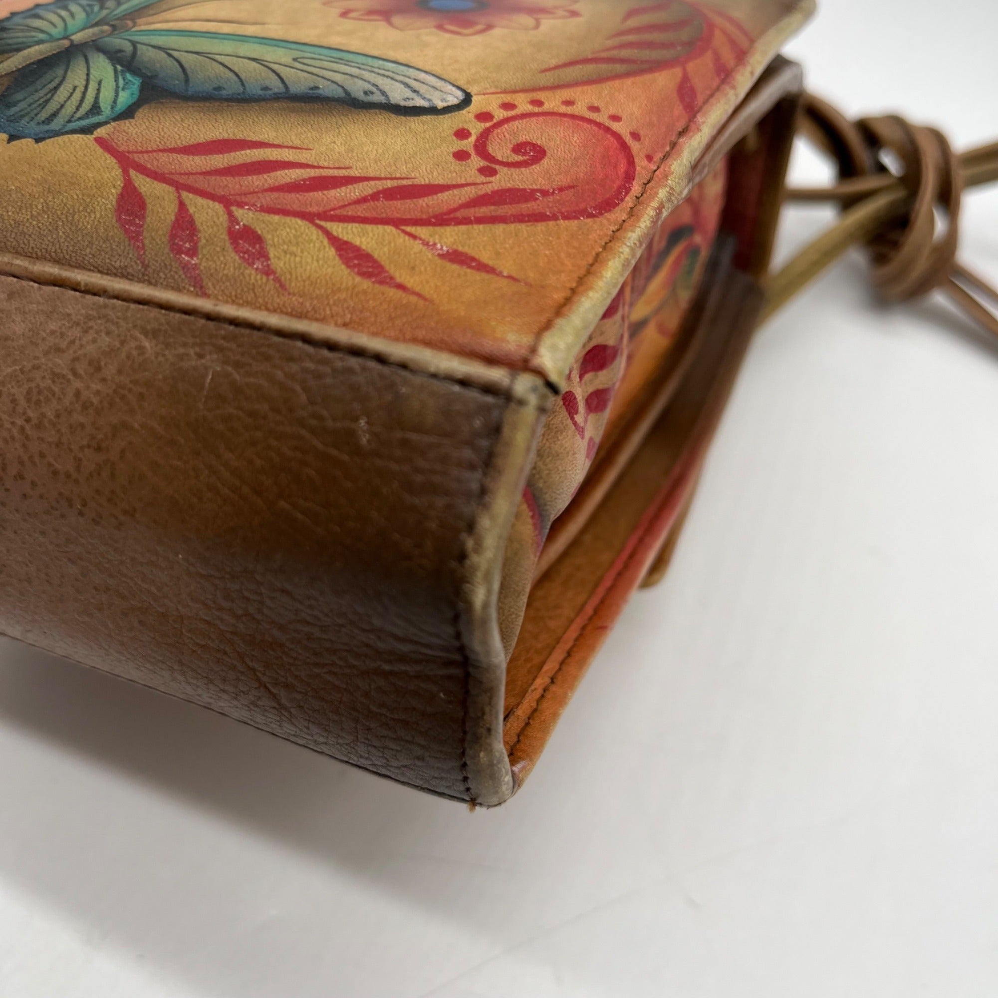 Anuschka Tan Flying Jewels Leather Crossbody Bag