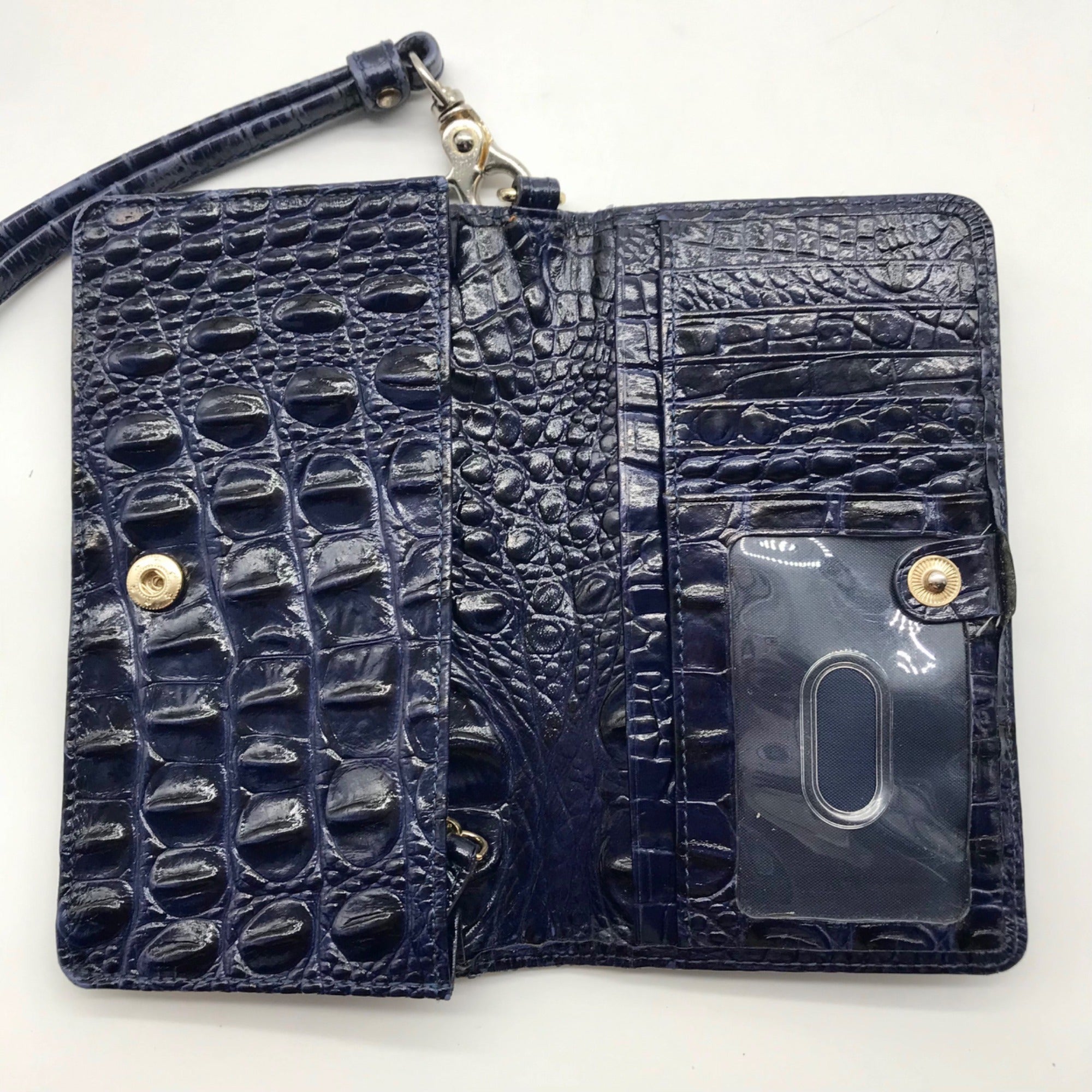 Brahmin Royal Blue Melbourne Croc Embossed Leather Debra Wristlet Wallet