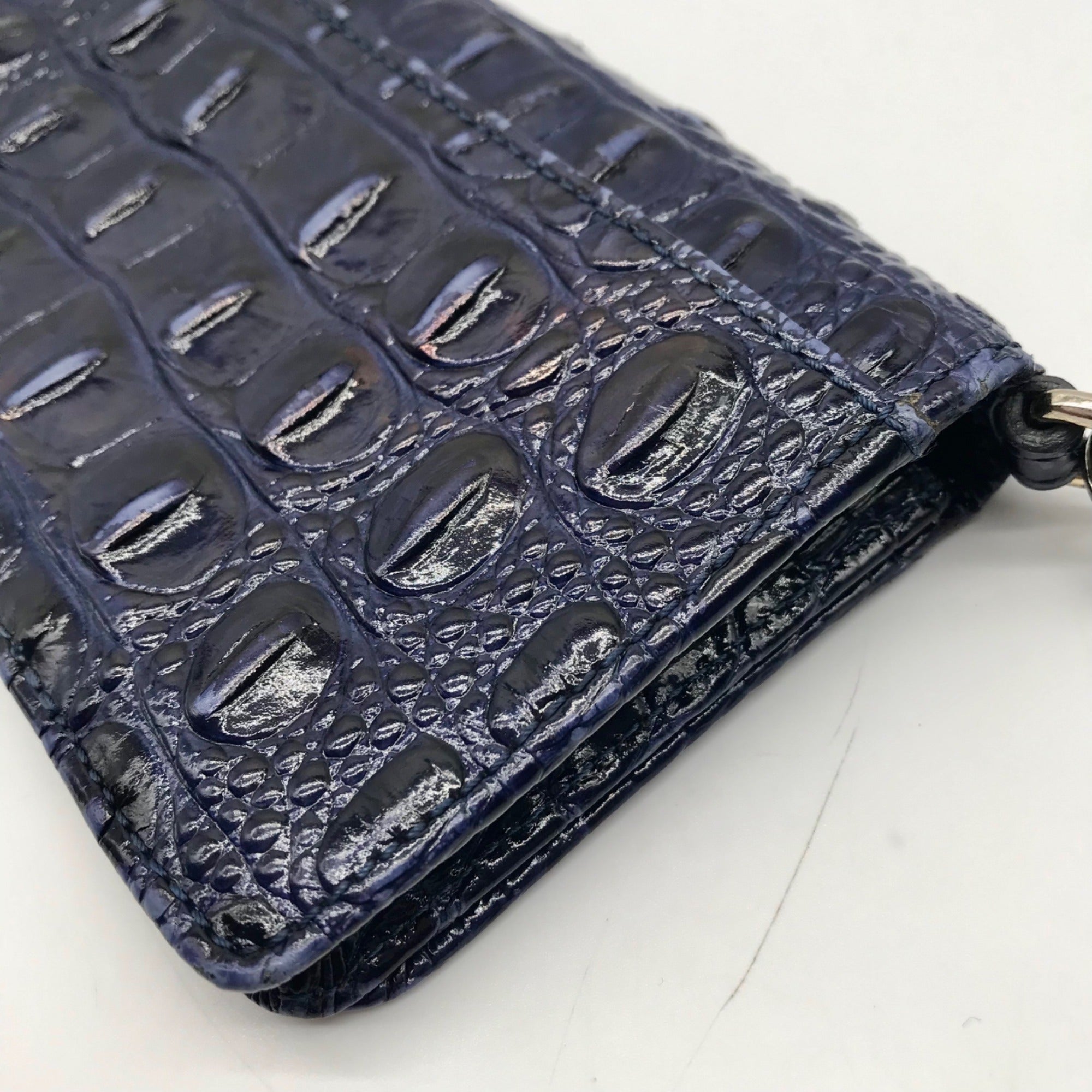 Brahmin Royal Blue Melbourne Croc Embossed Leather Debra Wristlet Wallet