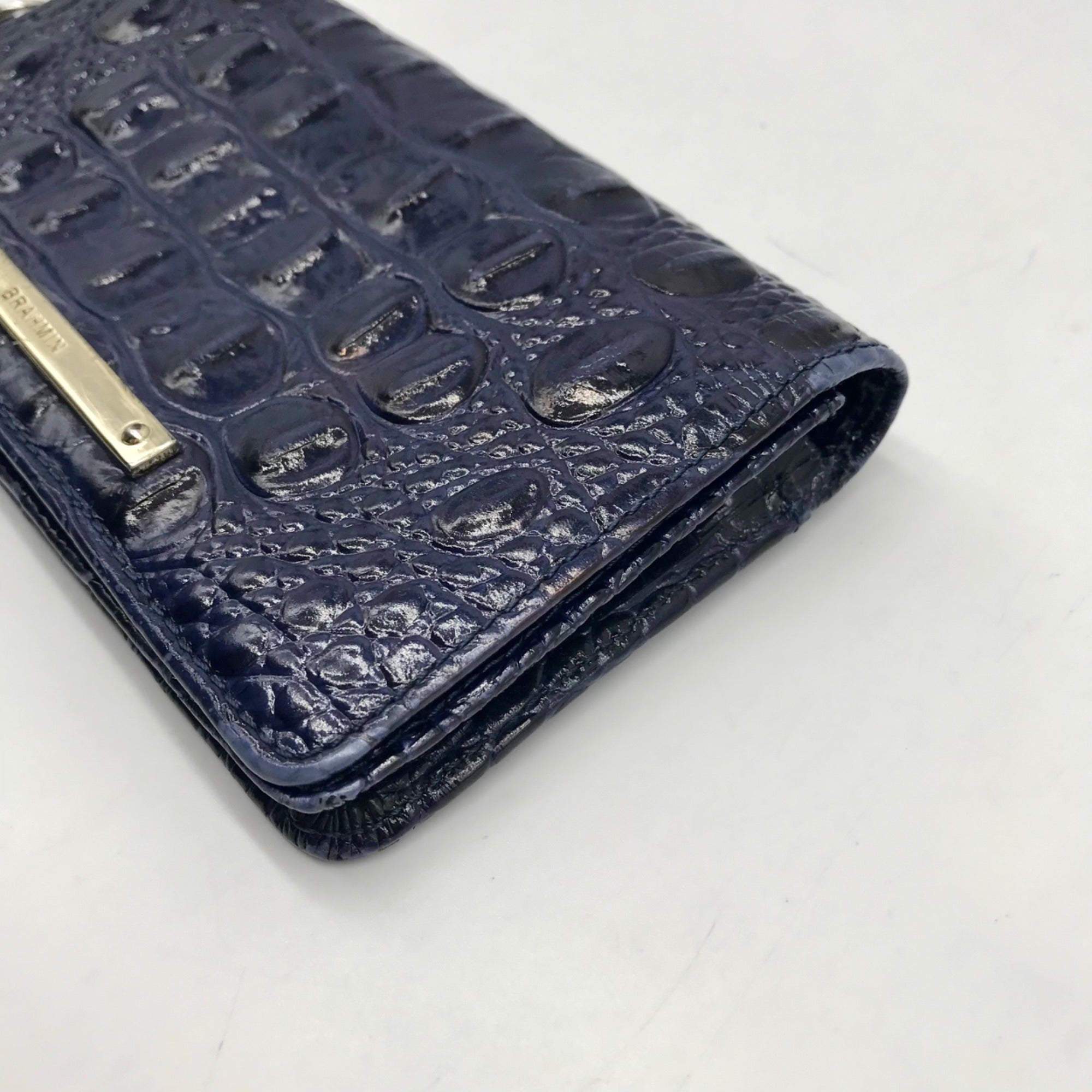 Brahmin Royal Blue Melbourne Croc Embossed Leather Debra Wristlet Wallet