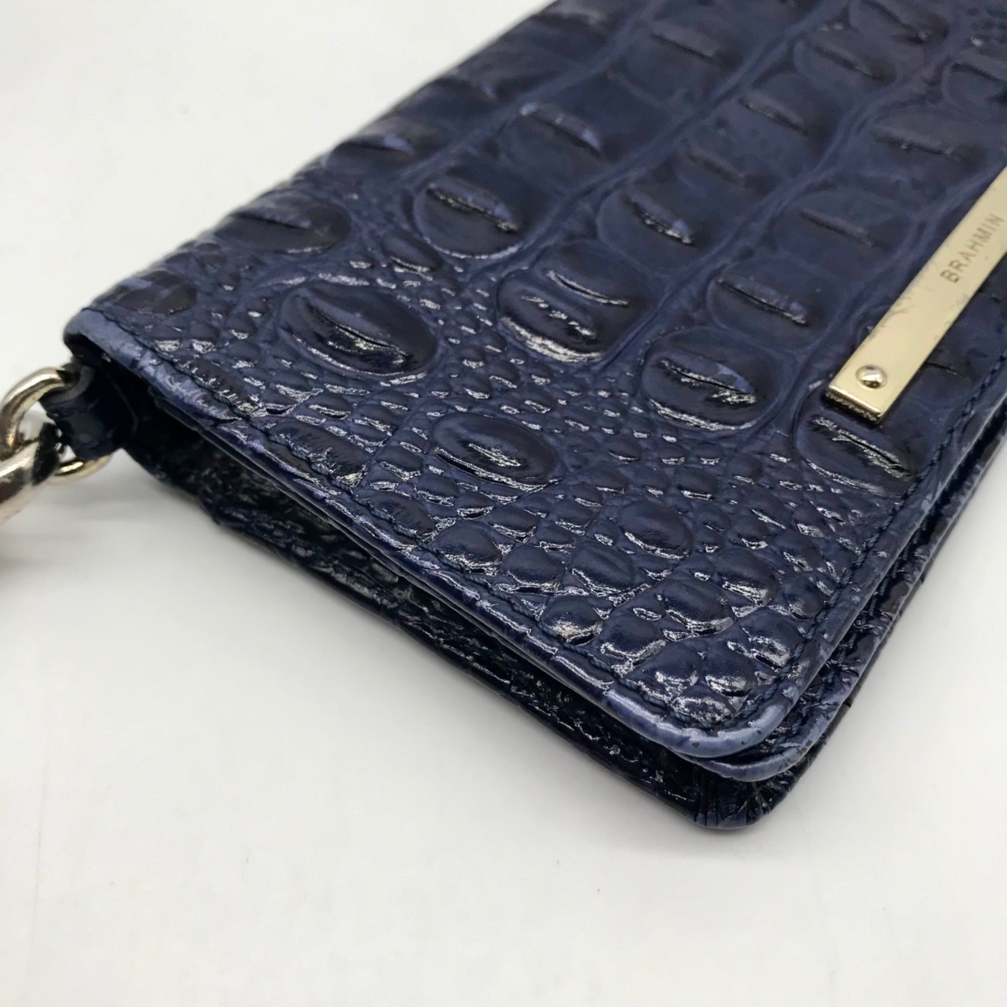 Brahmin Royal Blue Melbourne Croc Embossed Leather Debra Wristlet Wallet