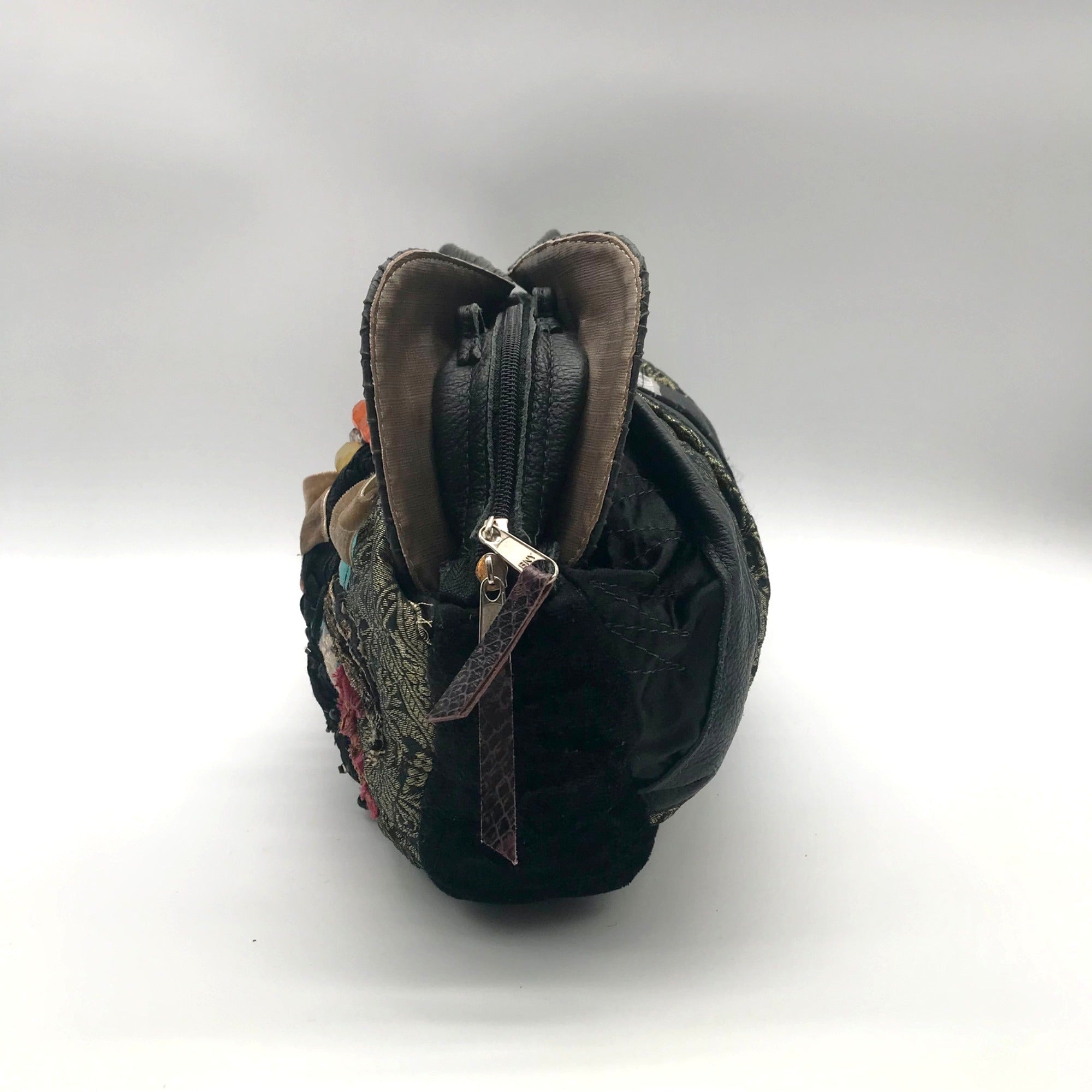 Canalli Black Velvet &amp; Leather Embellished Clutch