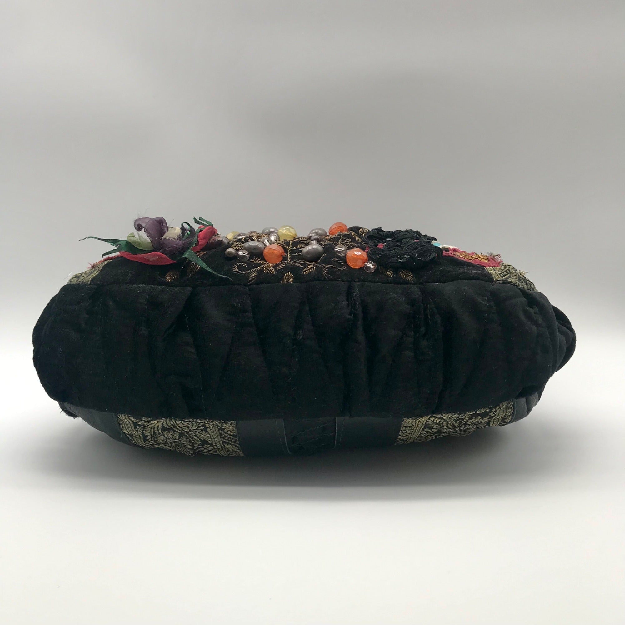 Canalli Black Velvet &amp; Leather Embellished Clutch