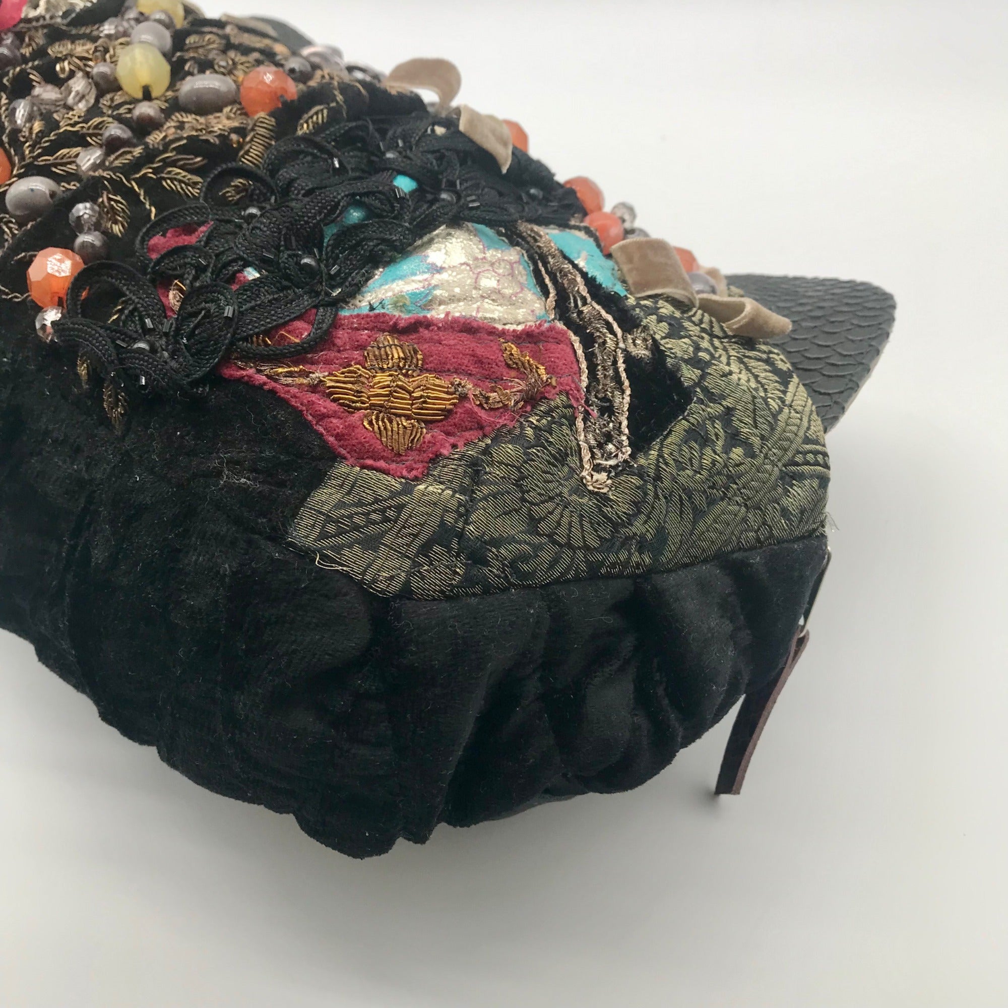 Canalli Black Velvet &amp; Leather Embellished Clutch
