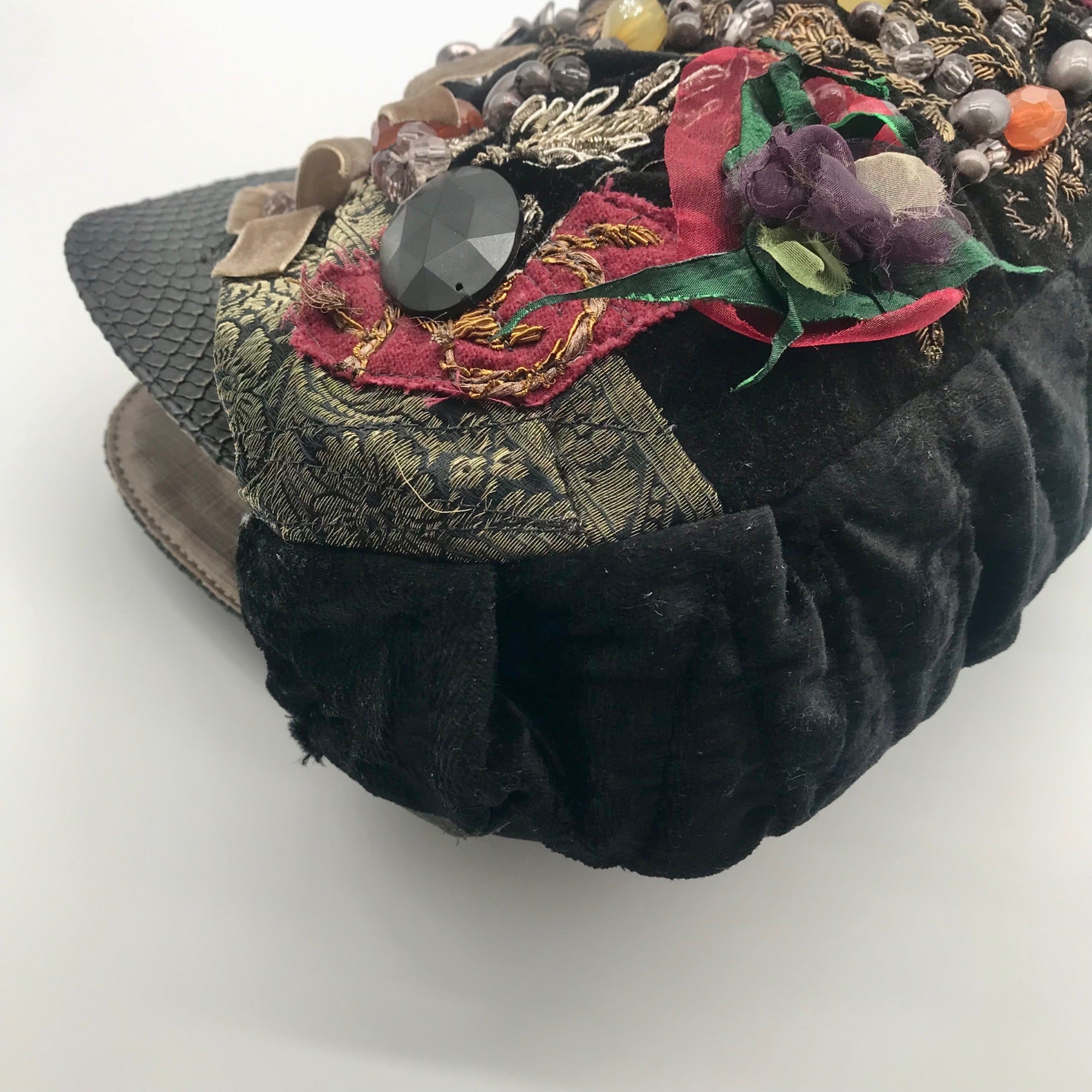 Canalli Black Velvet &amp; Leather Embellished Clutch