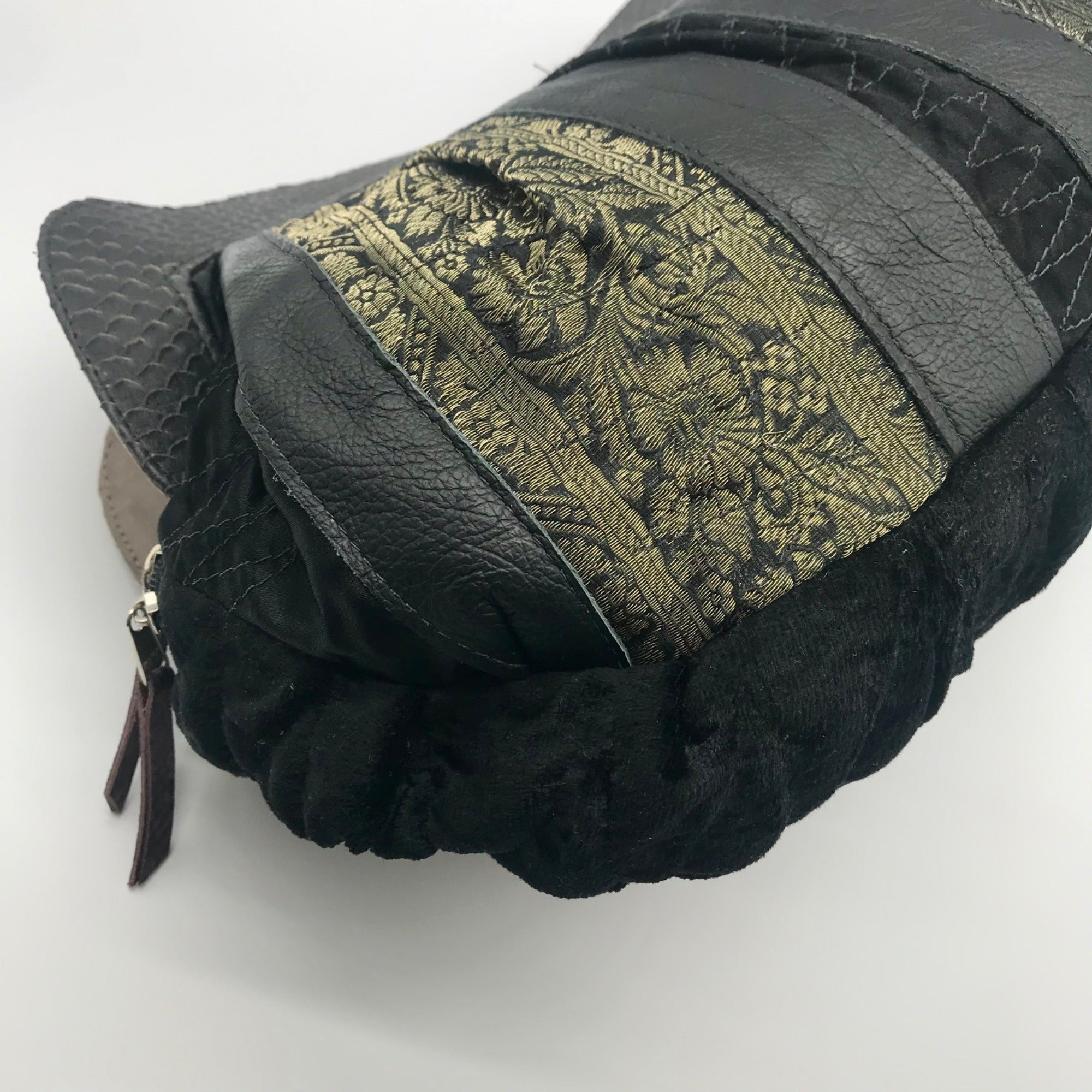 Canalli Black Velvet &amp; Leather Embellished Clutch