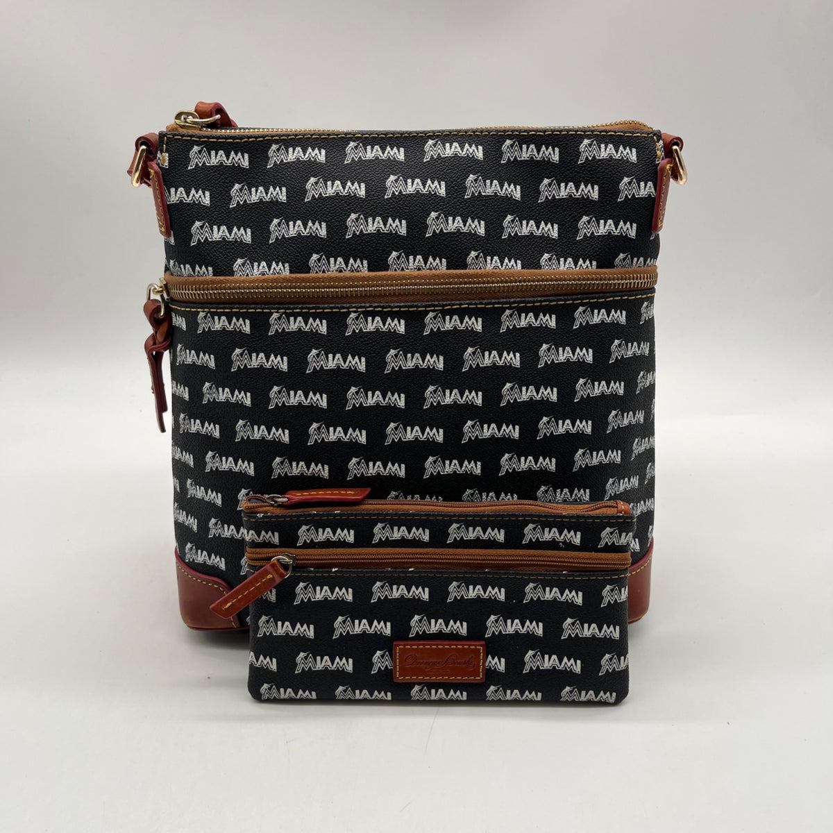 Dooney &amp; Bourke Black And White Miami Dolphins Crossbody Set