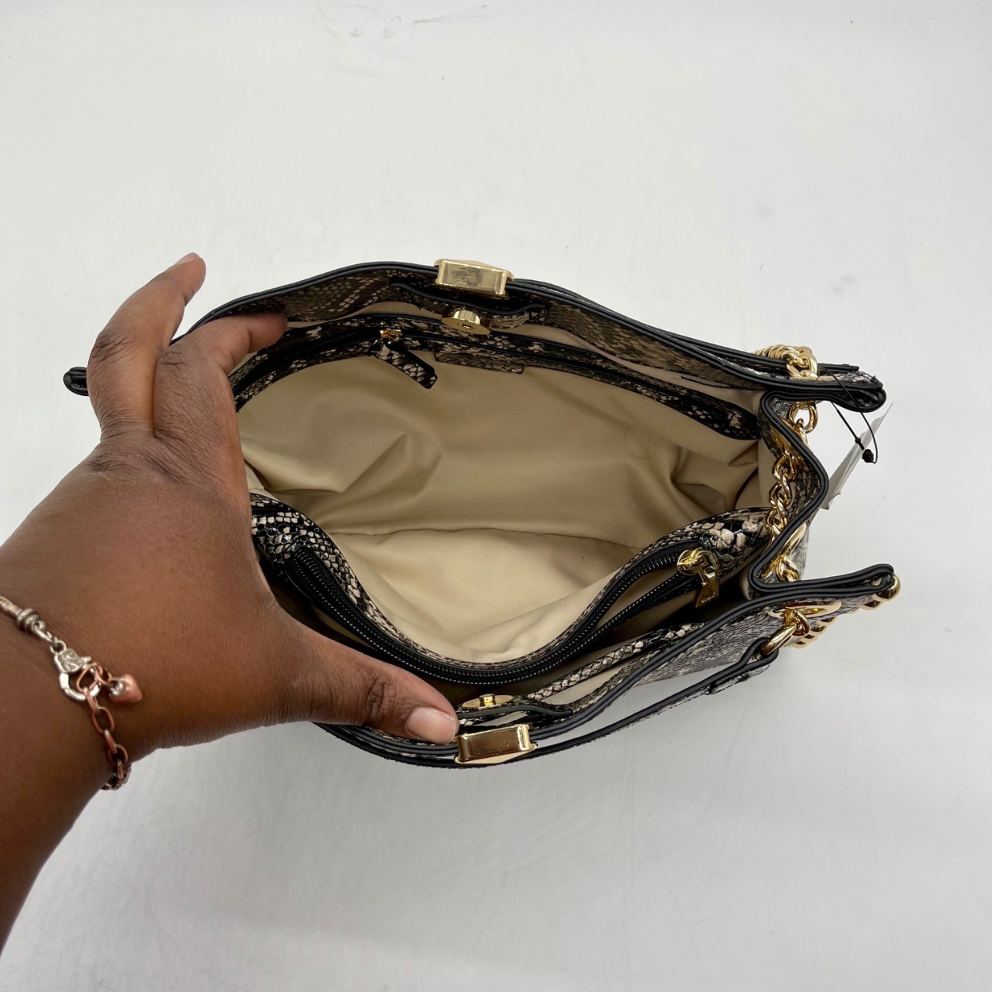I.N.C. International Concepts Grey/Black Snakeskin Salee Medium Shoulder Bag