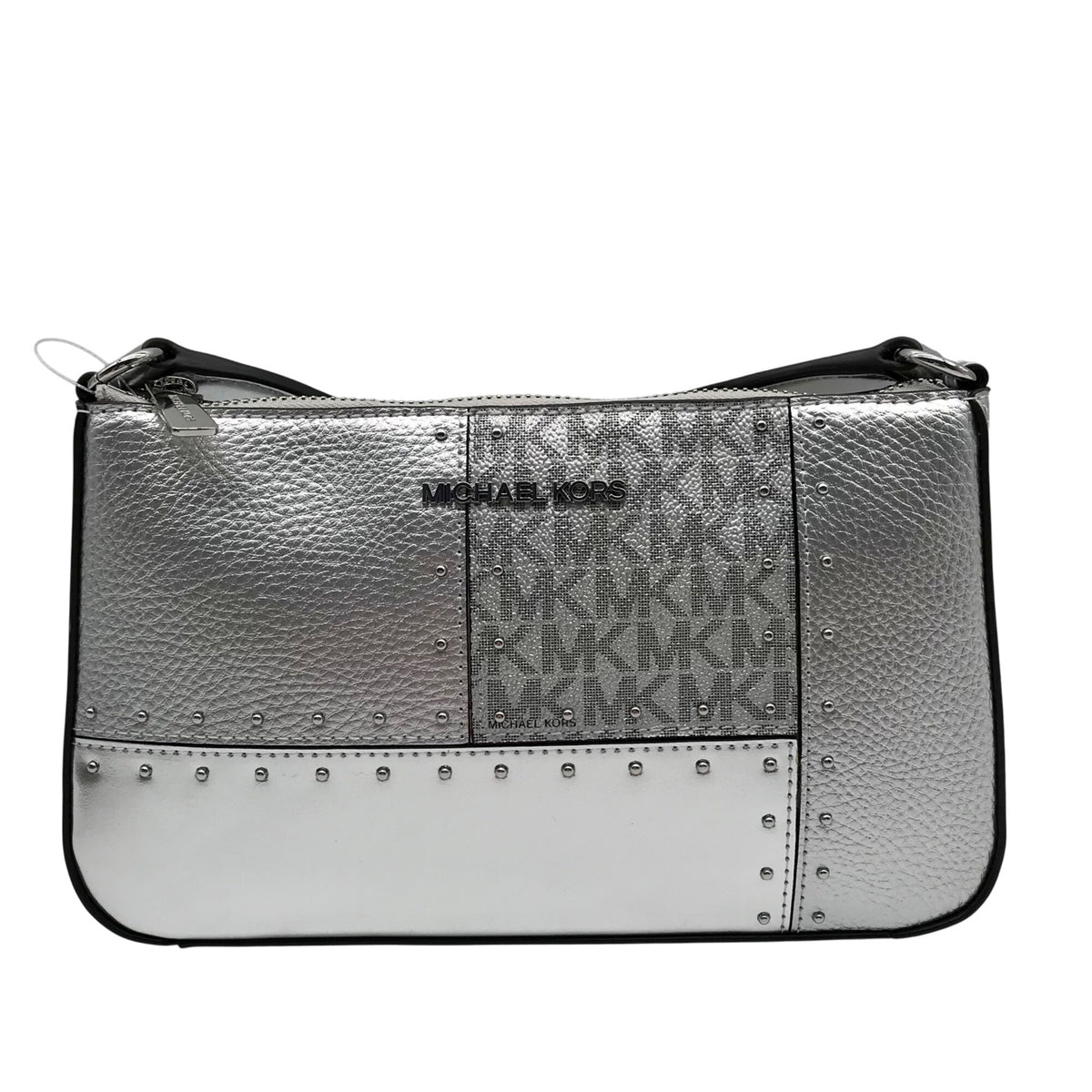 Michael Kors Silver Leather Jet Set Travel Tech Crossbody Bag