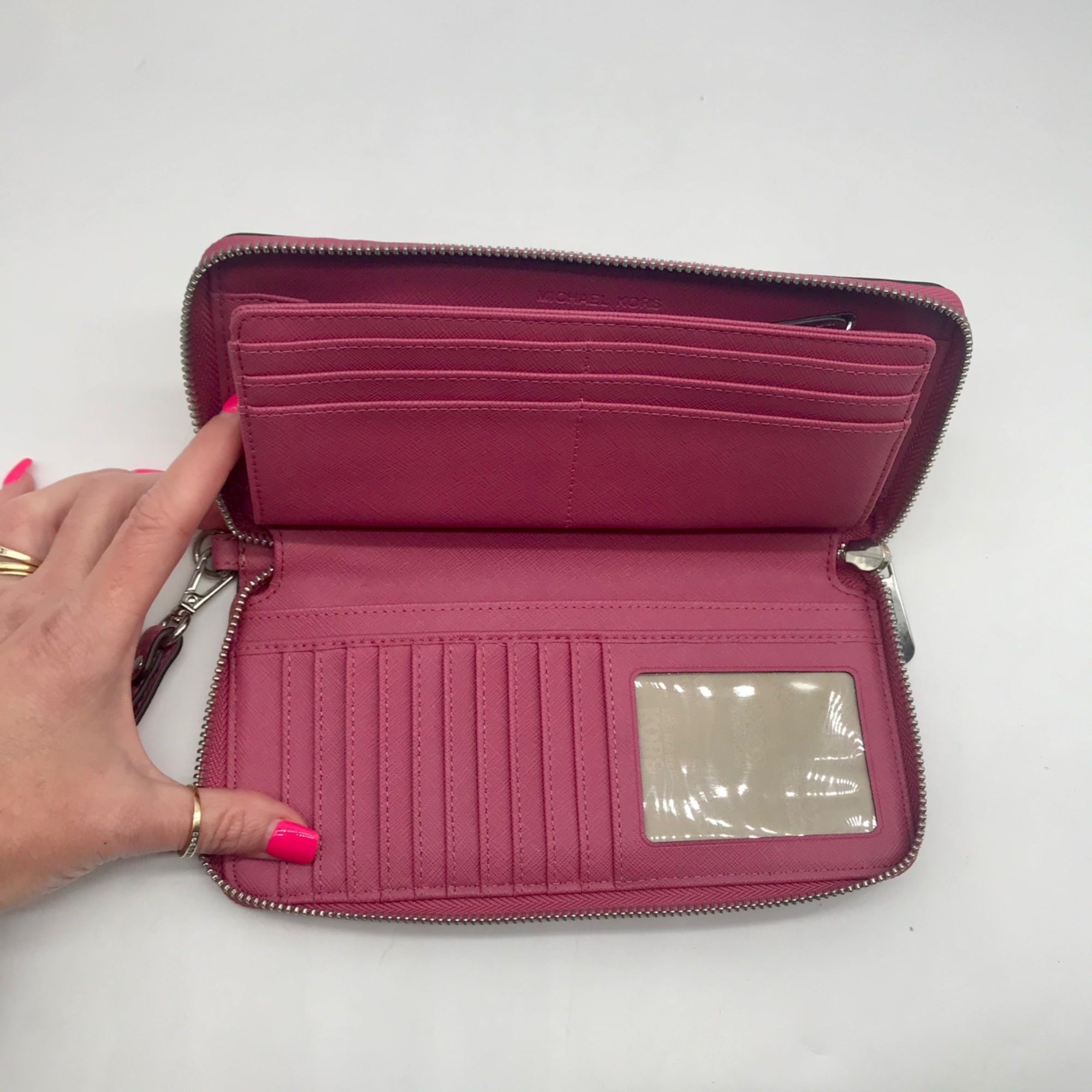 Michael Kors Pink Saffiano Leather Wristlet Clutch