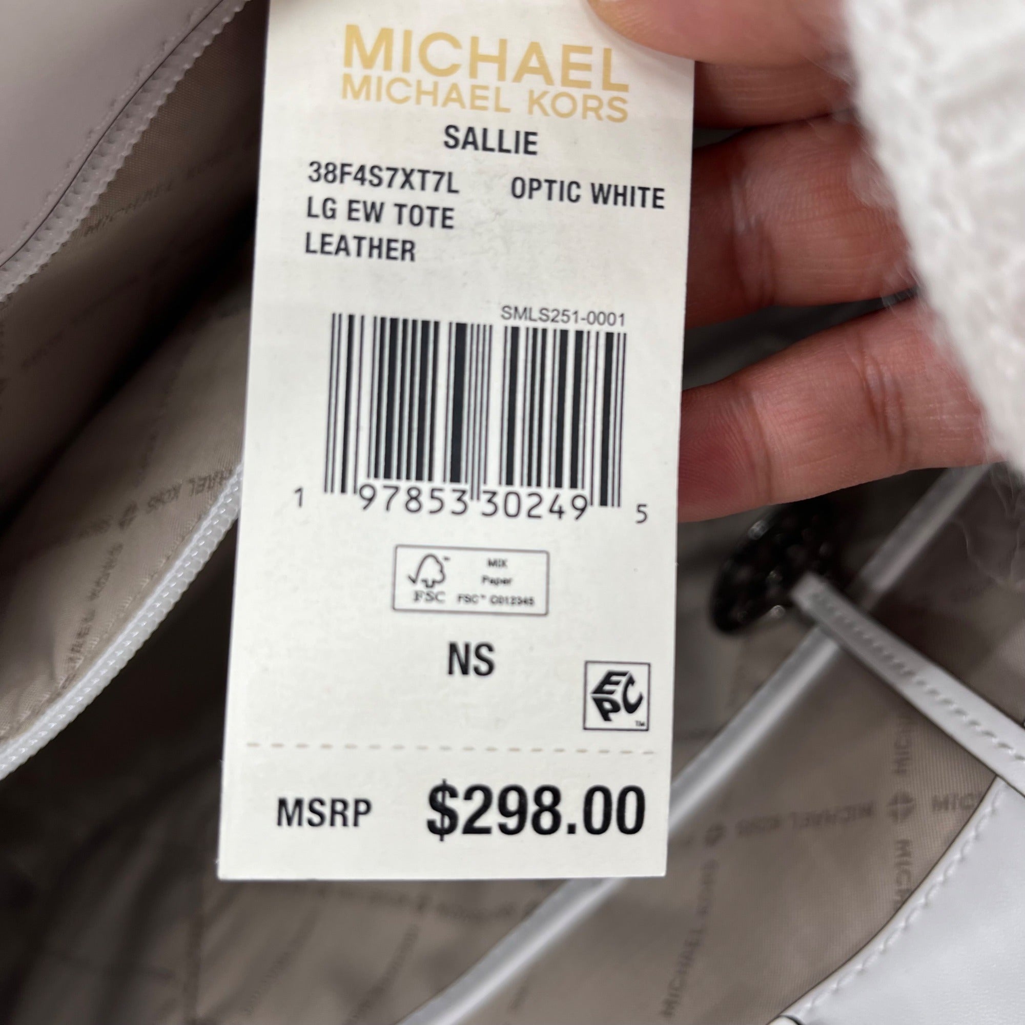 Michael Kors Optic White Leather East West Sallie Tote Bag