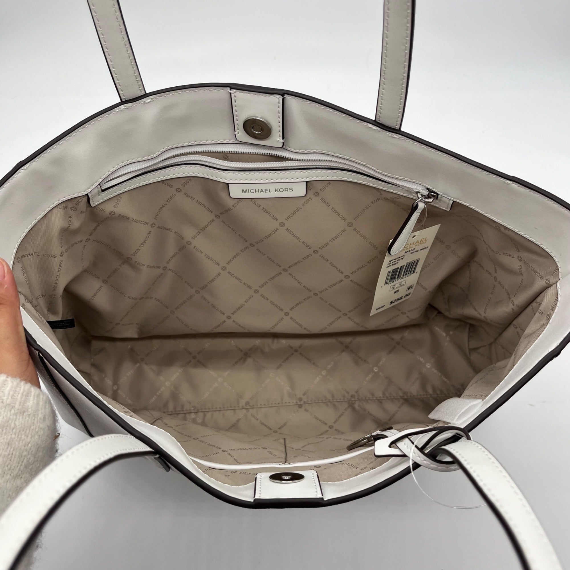 Michael Kors Optic White Leather East West Sallie Tote Bag
