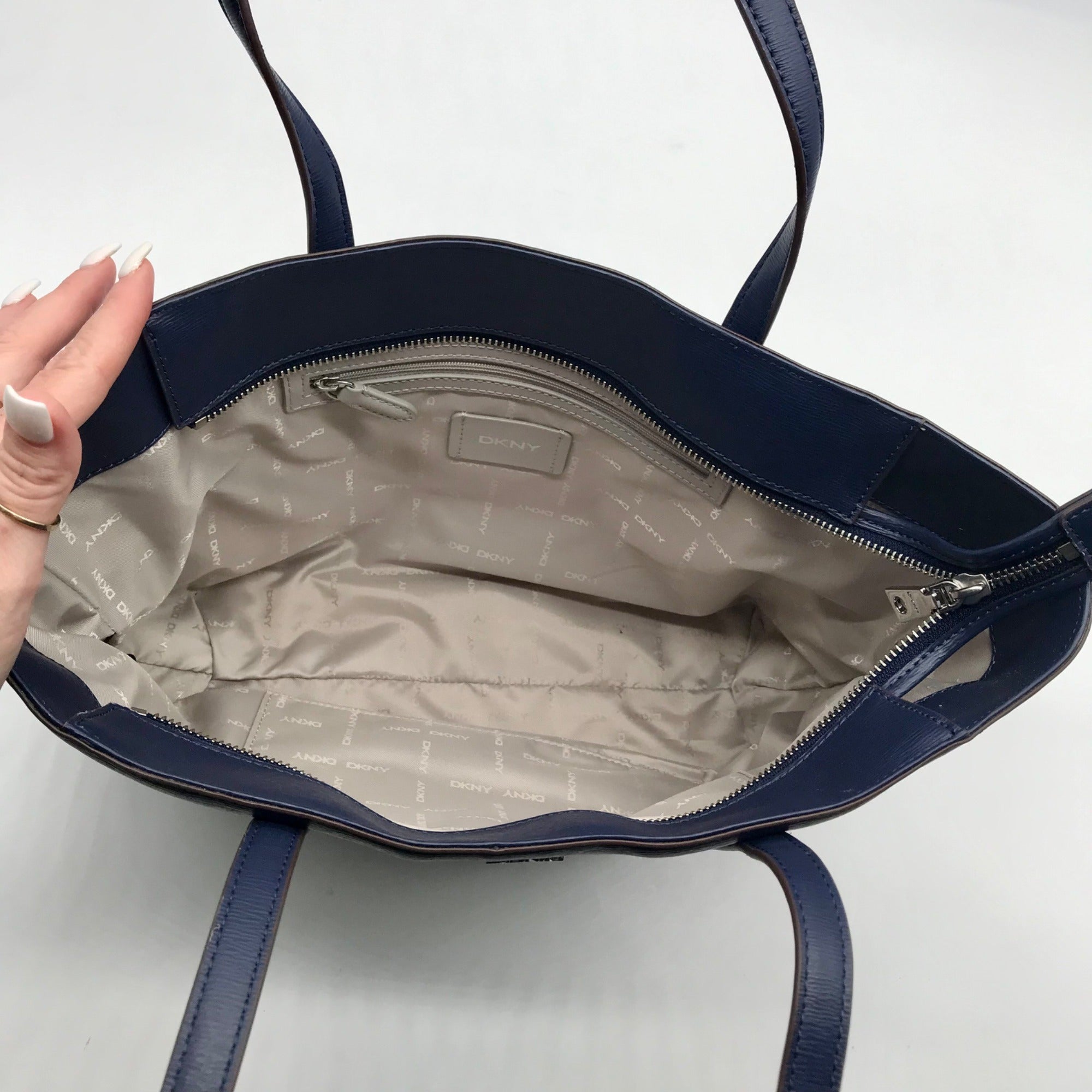 DKNY Blue Faux Leather Bryant Tote Bag