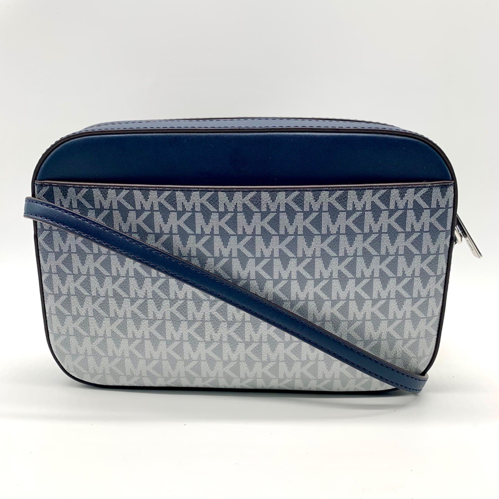 Michael Kors Blue Coated Canvas Jet Set Large Crossbody Bag