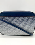 Michael Kors Blue Coated Canvas Jet Set Large Crossbody Bag