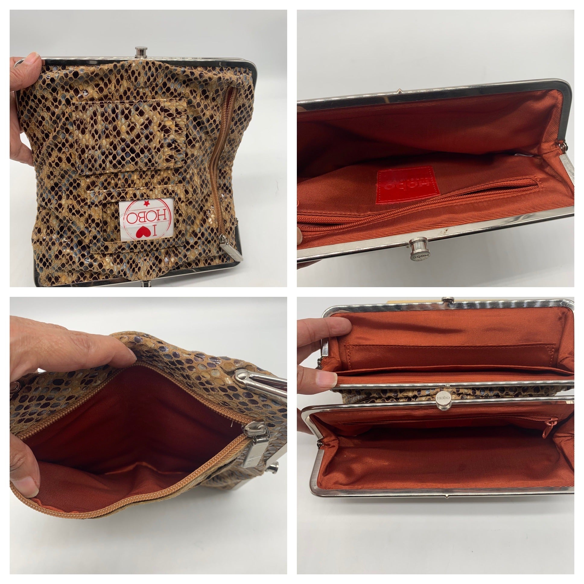 Hobo Snakeskin Patterned Lauren Leather Double Frame Clutch