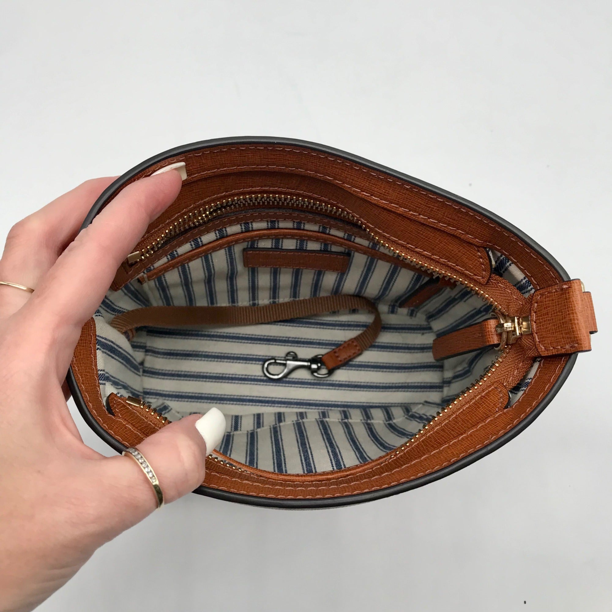 Dooney &amp; Bourke Brown Pebbled Grain Small Zip Crossbody Bag
