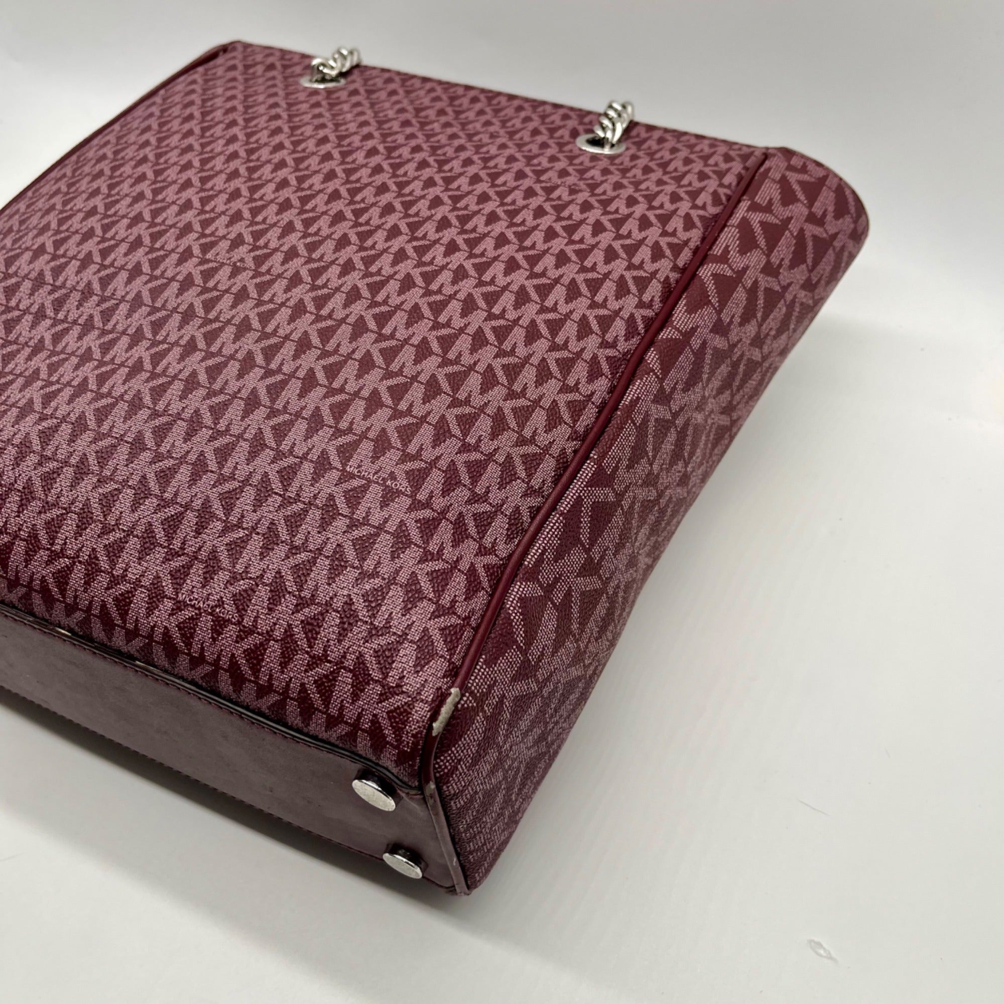 Michael Kors Purple Monogram Blaire Large Logo Chain Tote Bag