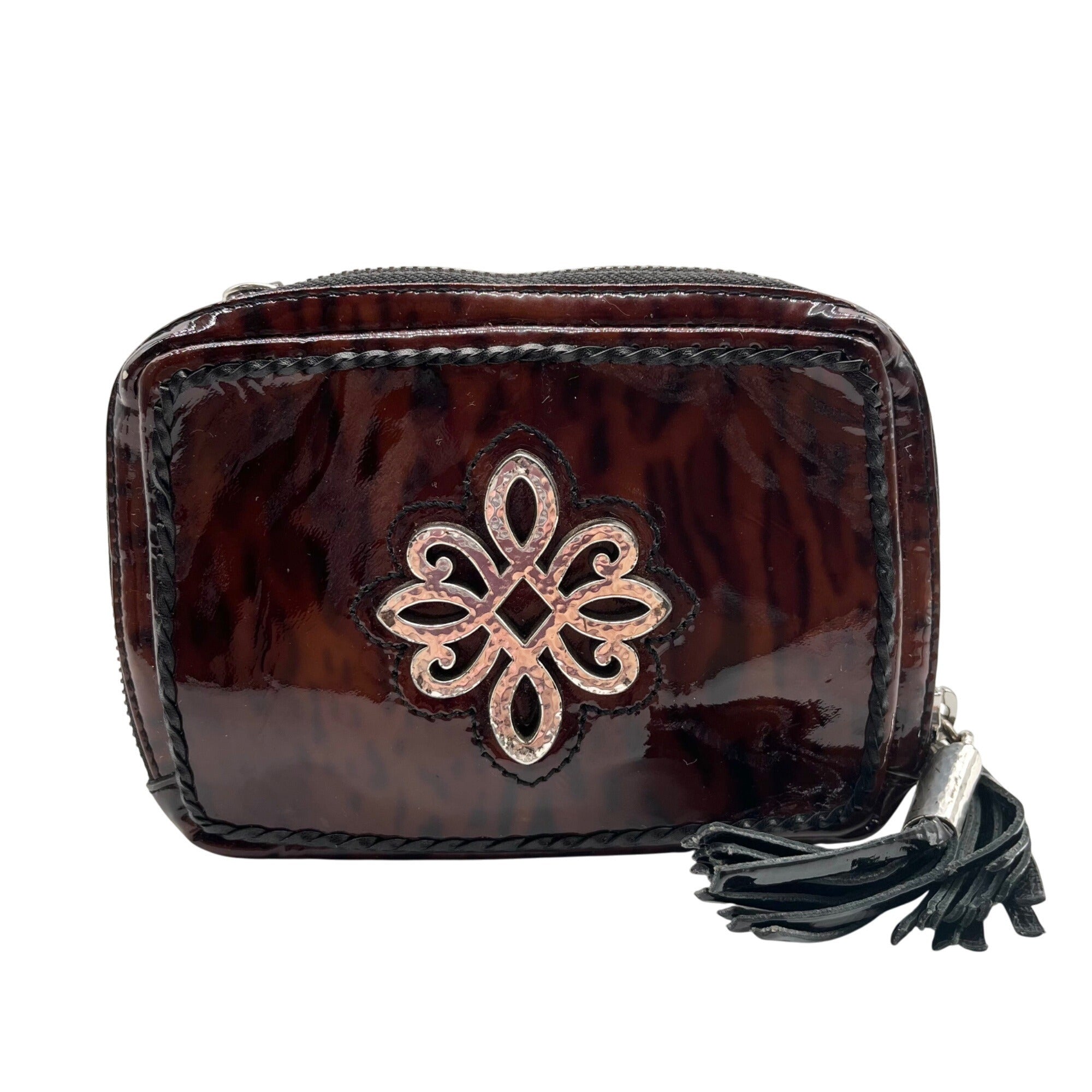 Brighton Brown Wild Tiger Patent Leather Brazos Crossbody 