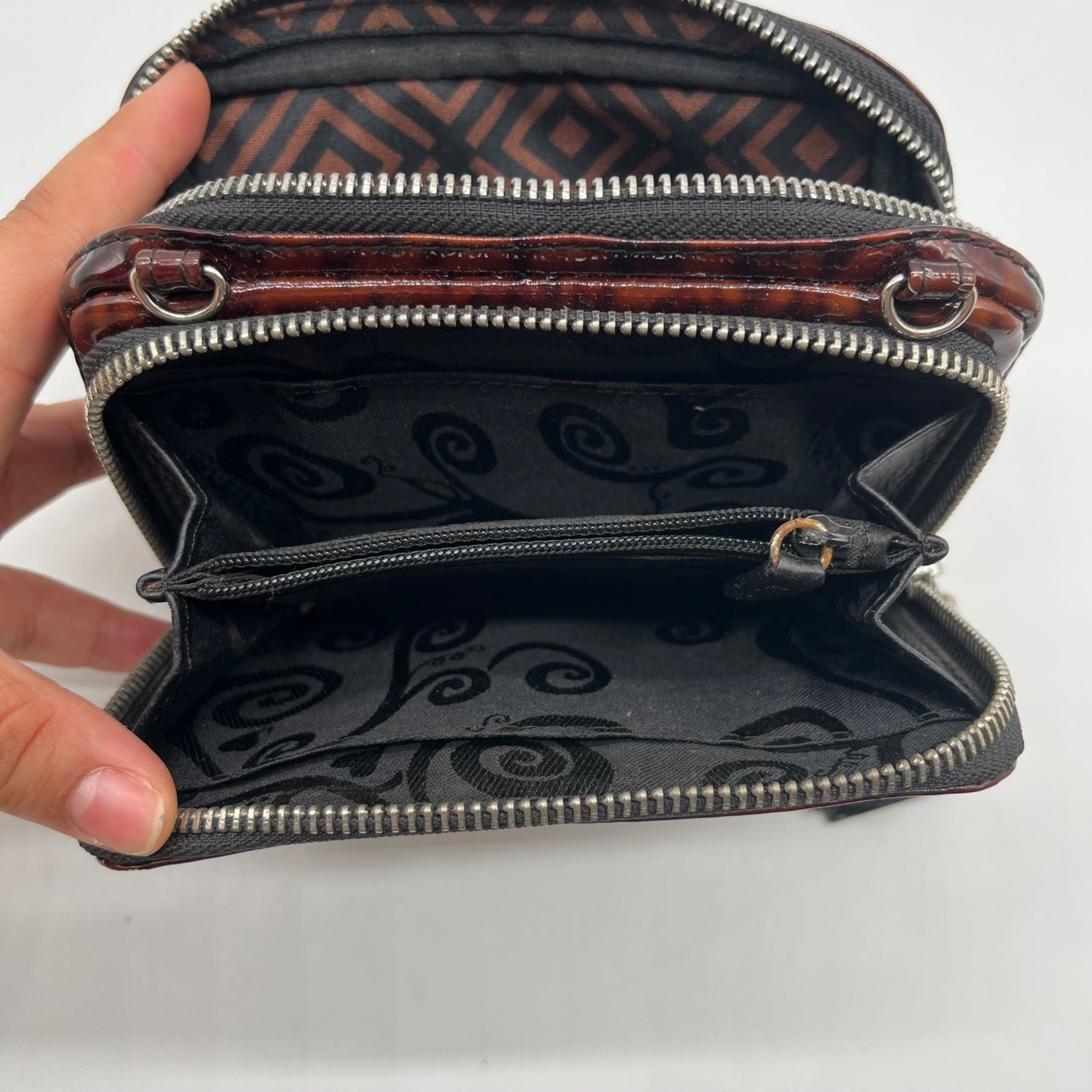 Brighton Brown Wild Tiger Patent Leather Brazos Crossbody