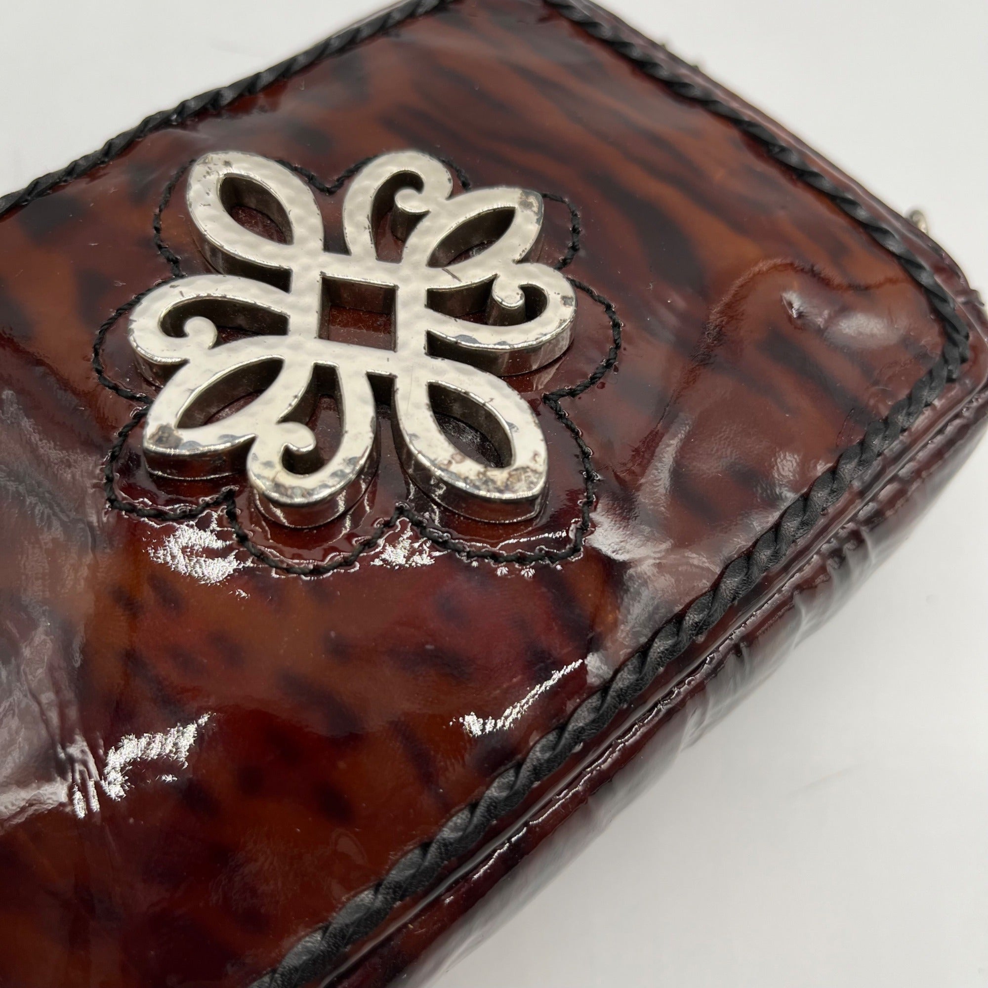 Brighton Brown Wild Tiger Patent Leather Brazos Crossbody