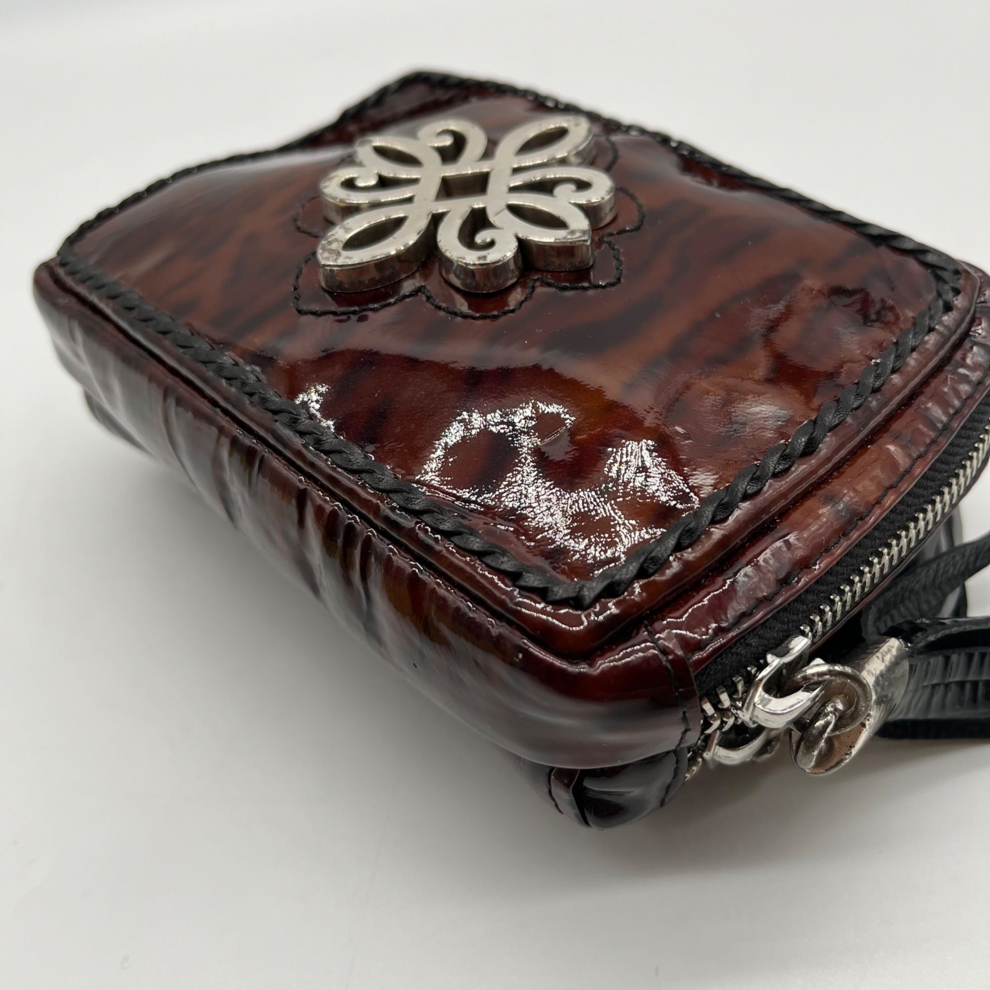 Brighton Brown Wild Tiger Patent Leather Brazos Crossbody