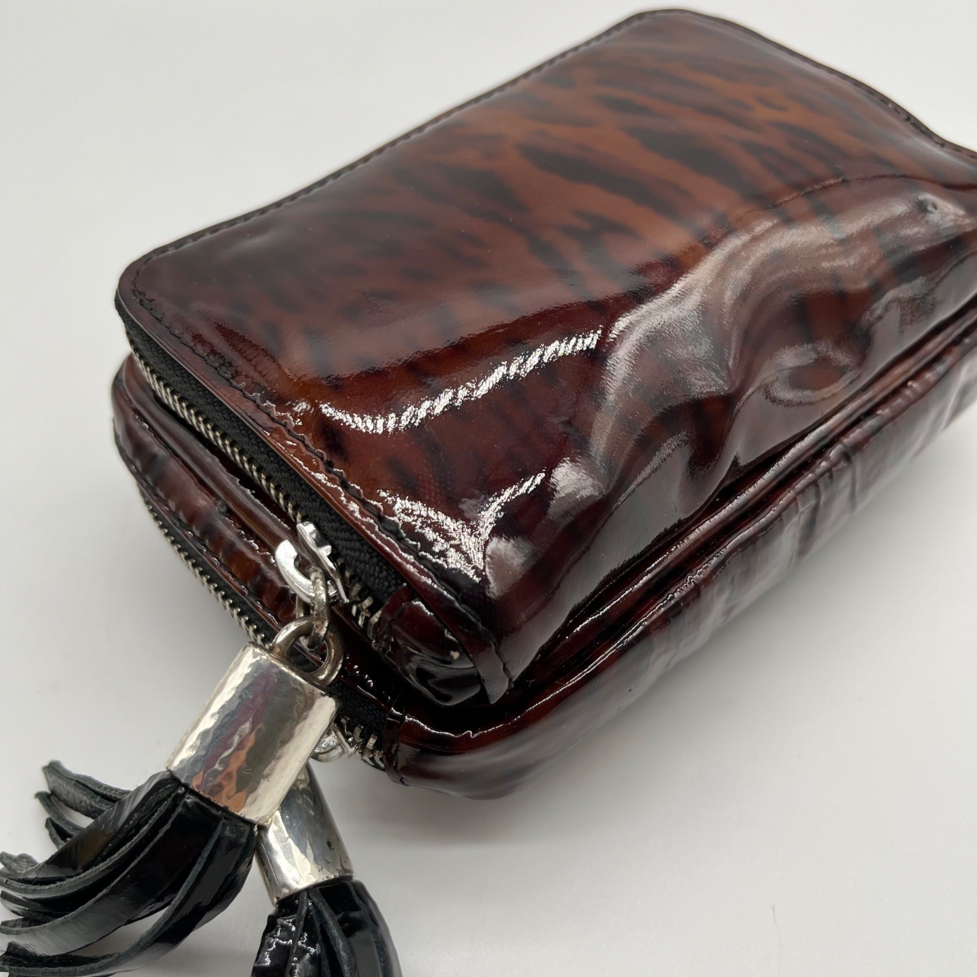 Brighton Brown Wild Tiger Patent Leather Brazos Crossbody