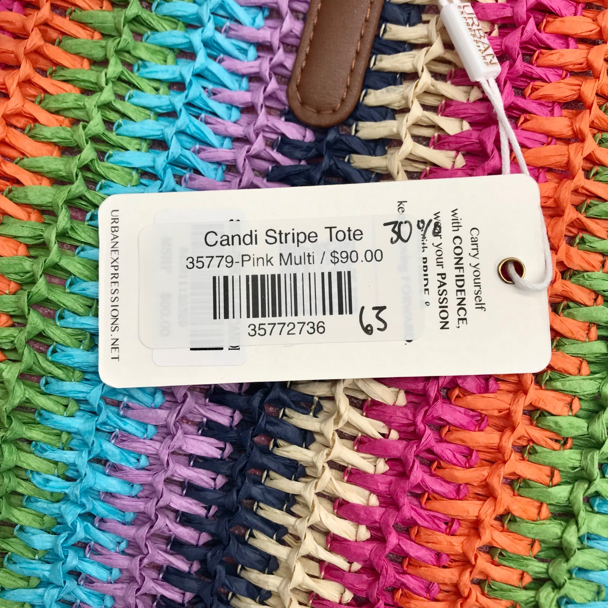Urban Expressions Pink Multi-Color Candi Stripe Tote Bag