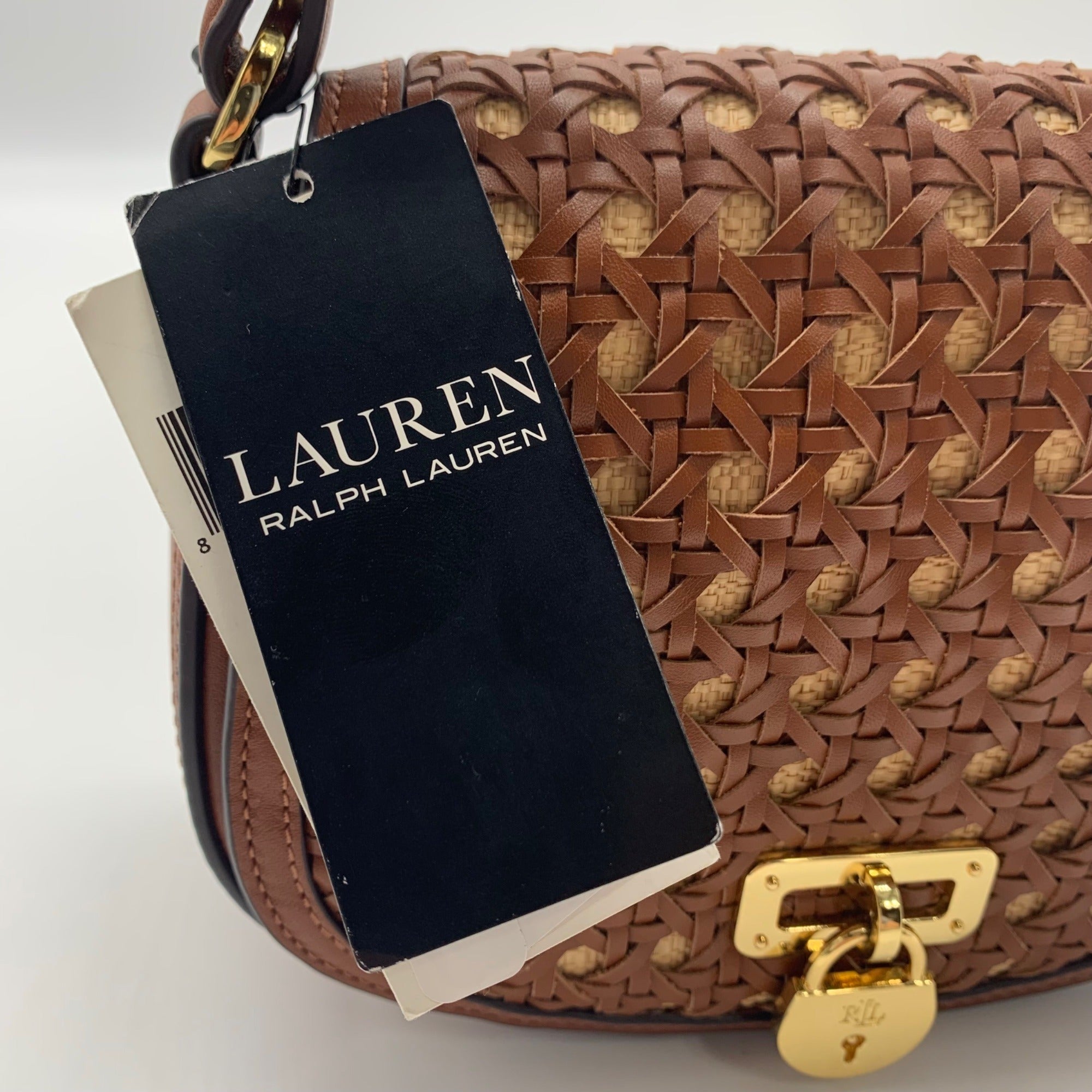 Ralph Lauren Brown Leather &amp; Raffia Woven Tanner Crossbody Bag  - NWT