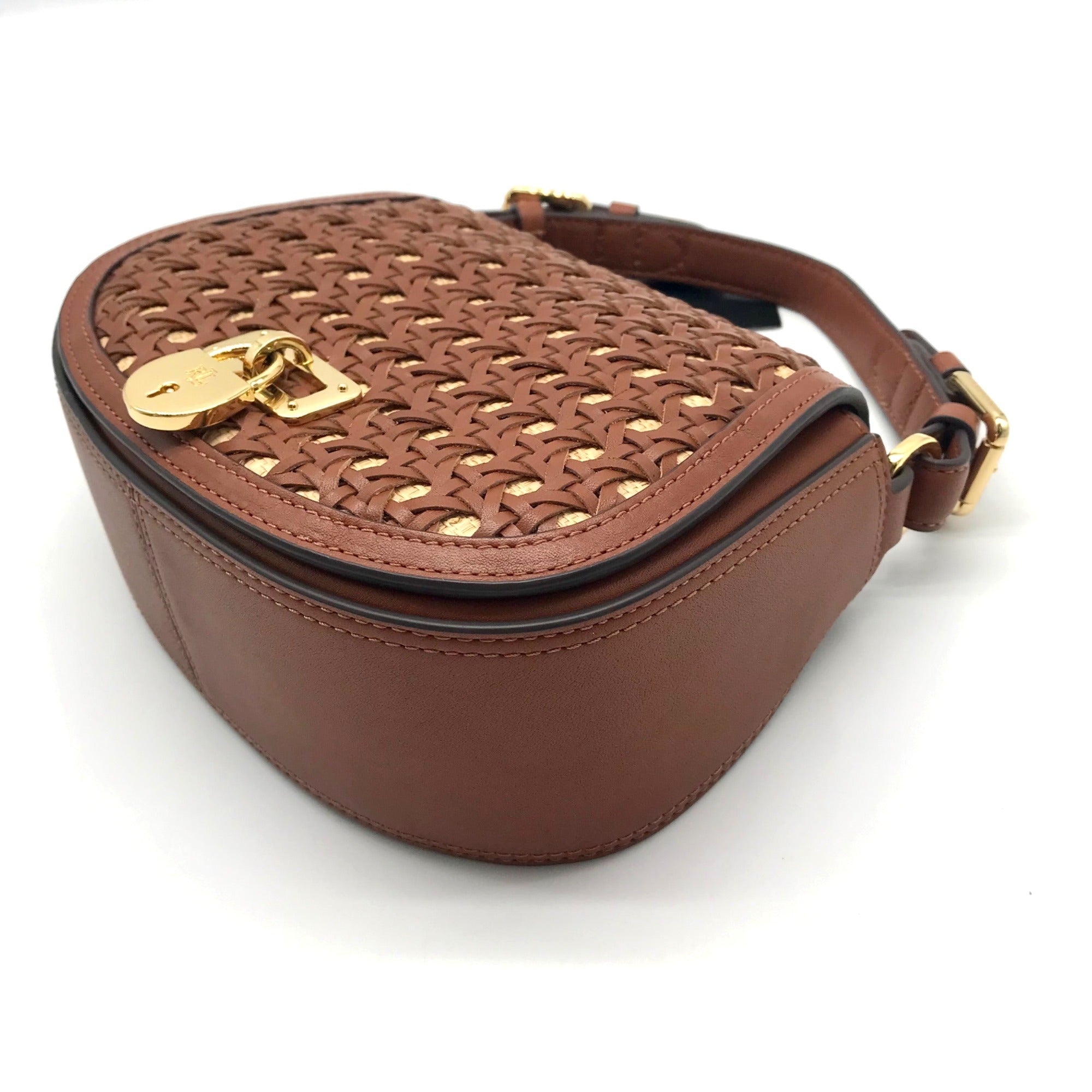 Ralph Lauren Brown Leather &amp; Raffia Woven Tanner Crossbody Bag  - NWT